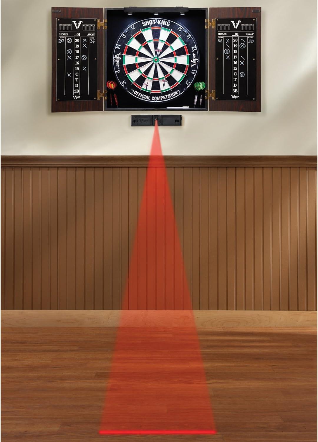 Elite Walnut Finish Bristle Dartboard Cabinet Set with LED Light