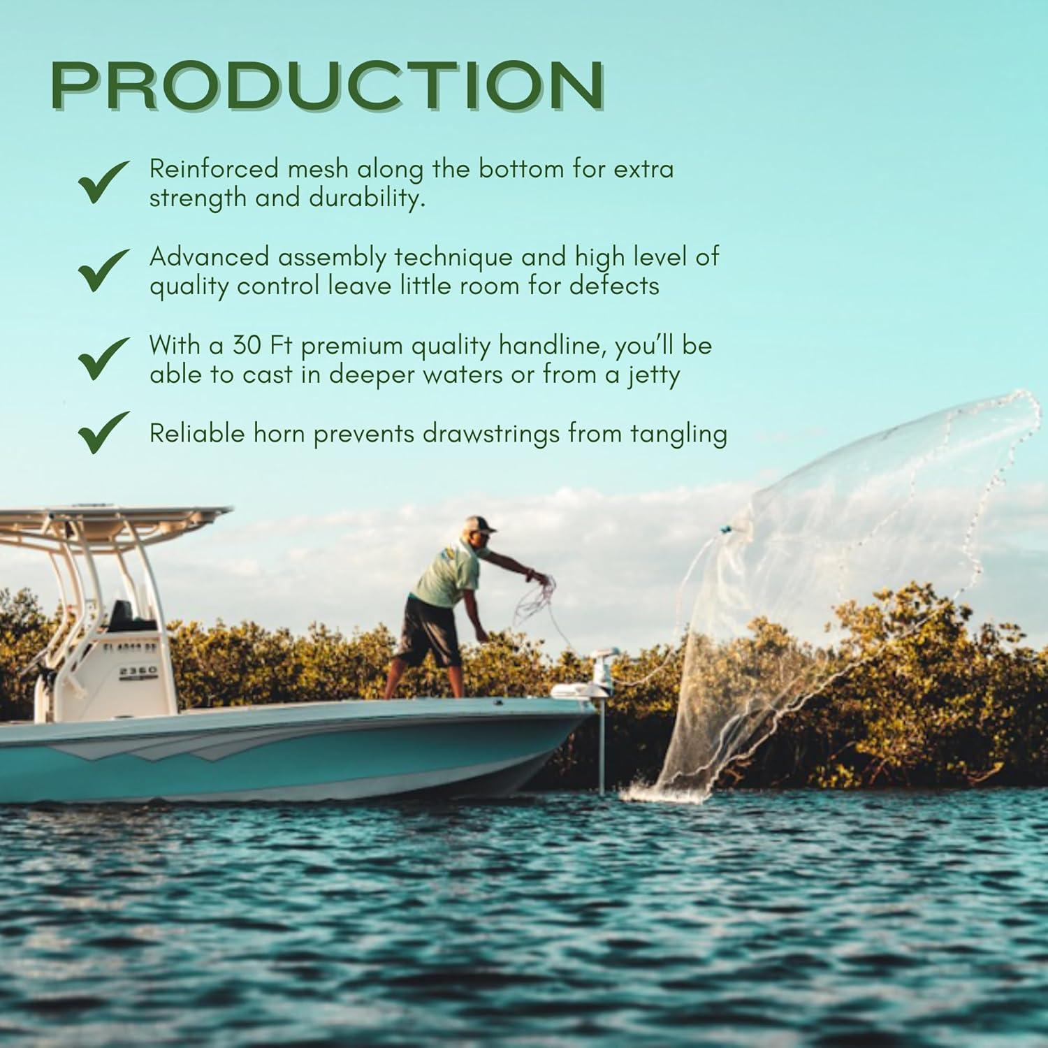 Silver Catch 8' Radius Cast Net Featuring 3/8" Mesh, True Six-Panel Design for Effective Smaller Bait Capture, Durable and Reliable