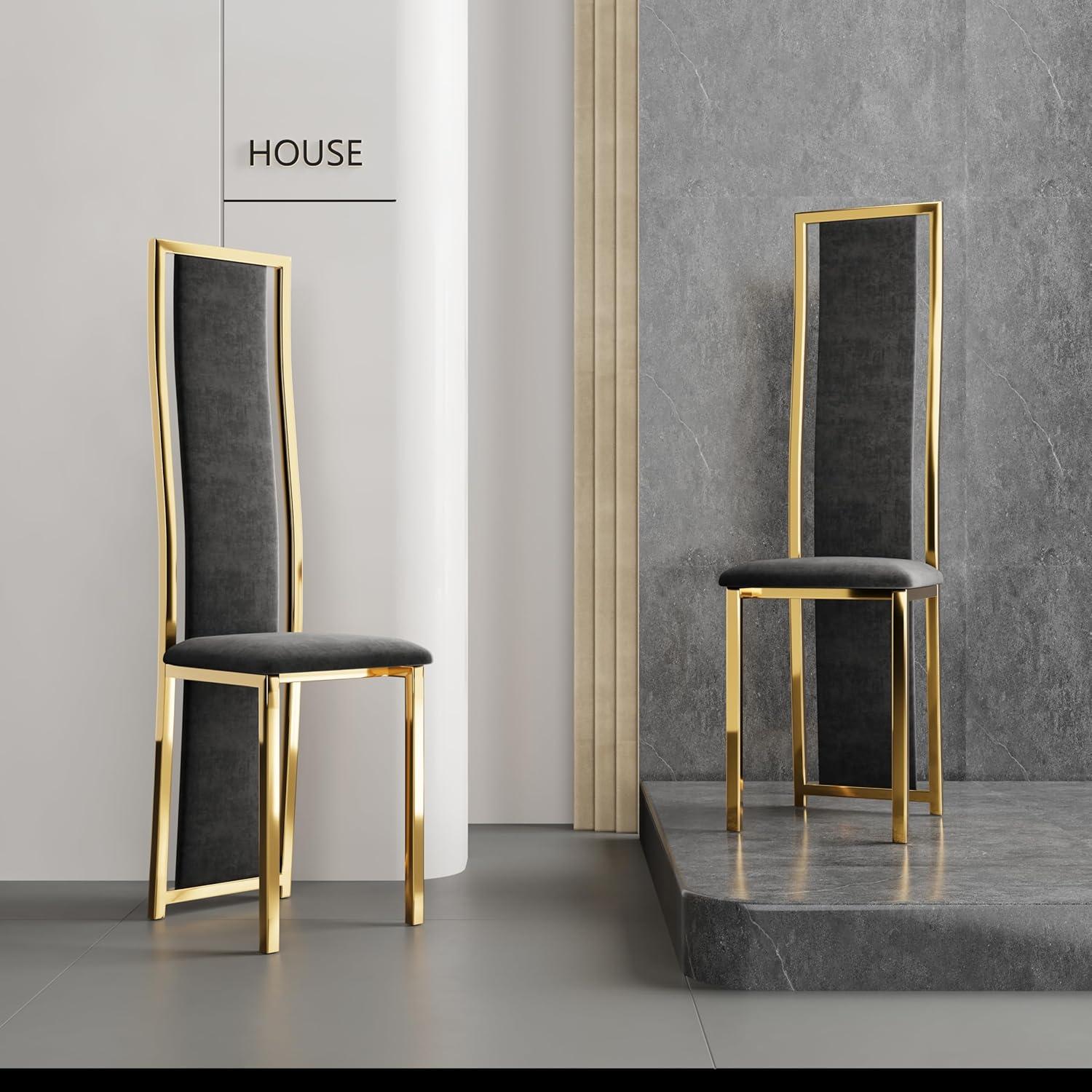 MIFI White Velvet Dining Chairs Set of 2, High-back , Kitchen & Dining Room Chairs , Sillas De Comedor ,Fabric Upholstered, Silver Chrome Metal Legs (White, 2 Pcs)