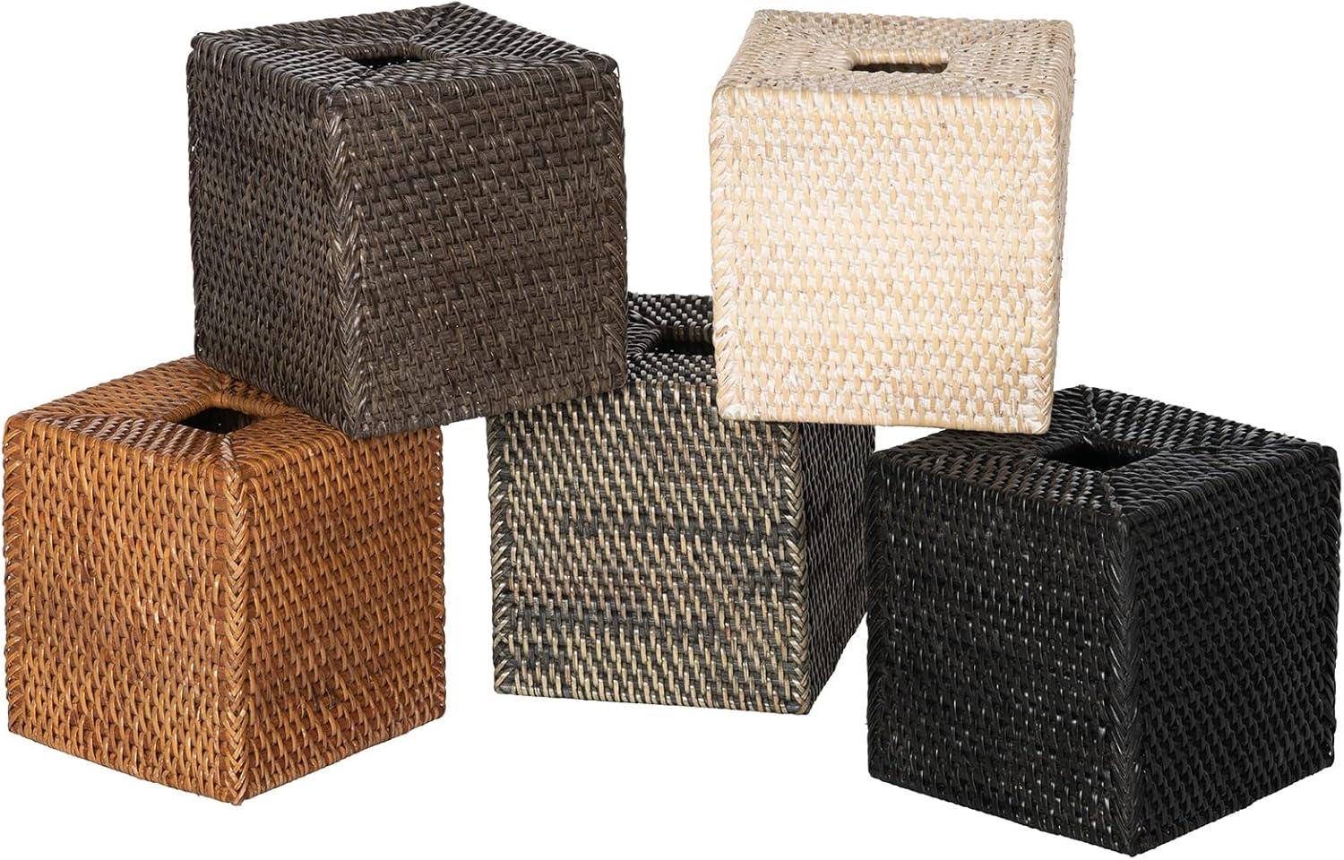 Kouboo Loma Square Rattan Tissue Box Cover, Square Hand Woven Tissue Holder, Decorative Facial Napkin Holder, Honey Brown