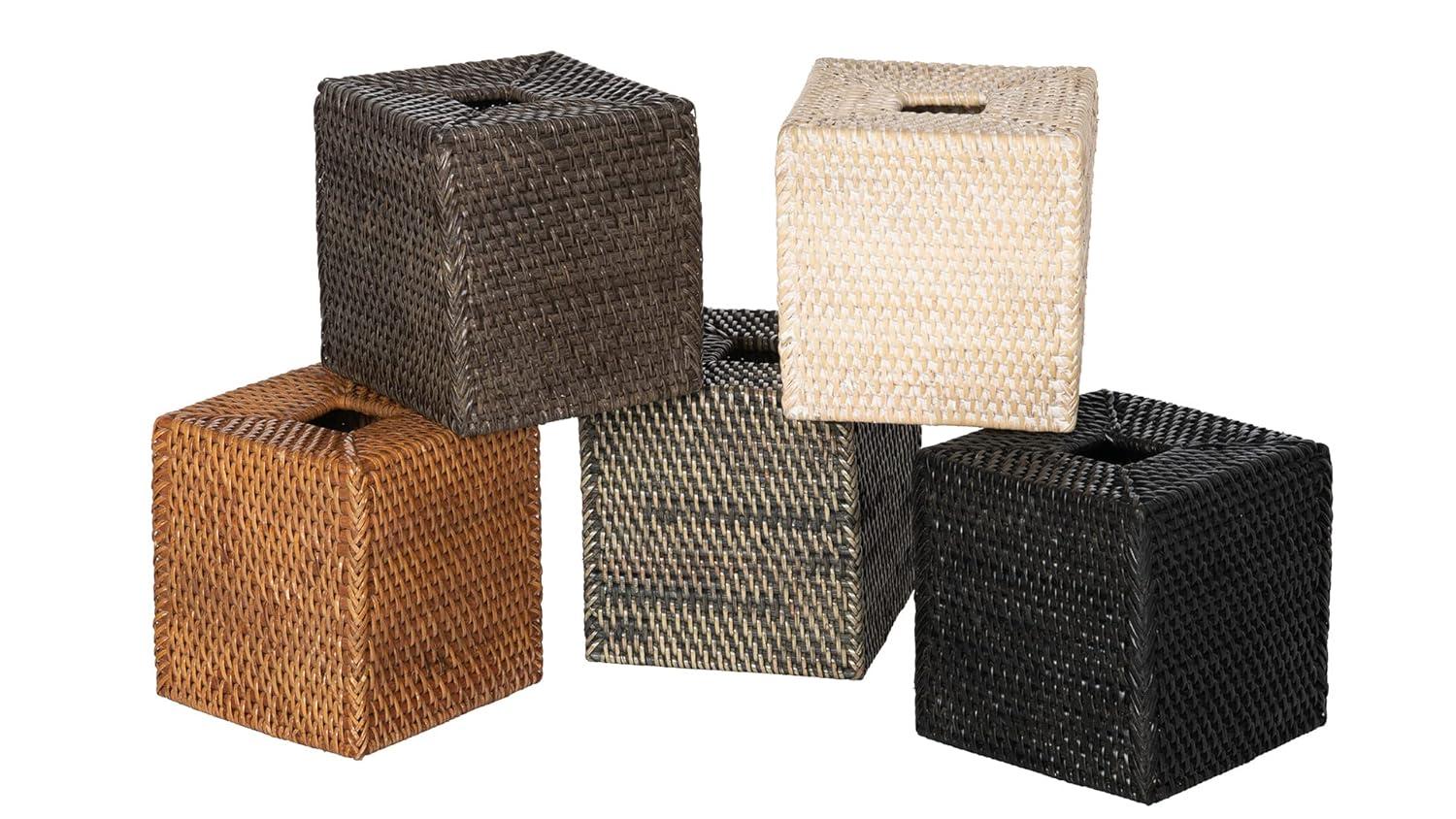 Kouboo Loma Square Rattan Tissue Box Cover, Square Hand Woven Tissue Holder, Decorative Facial Napkin Holder, Honey Brown