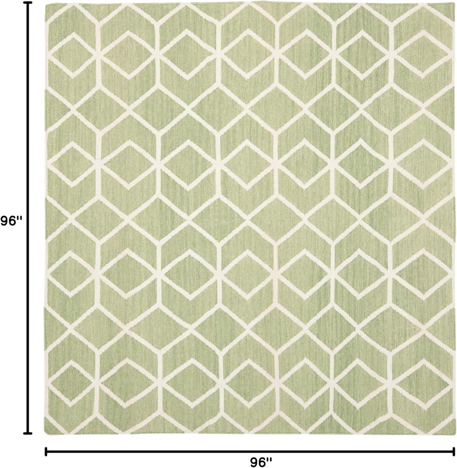 SAFAVIEH Dhurries Addison Geometric Area Rug, Sage/Ivory, 8' x 8' Square