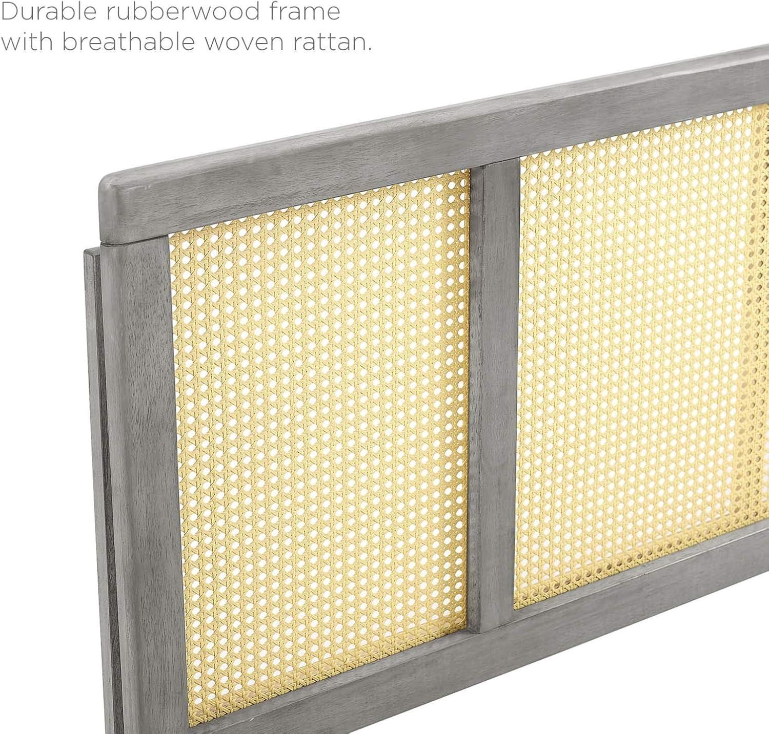 Modway Delmare Headboard – Full Size, Cane Woven Rattan, Gray Frame