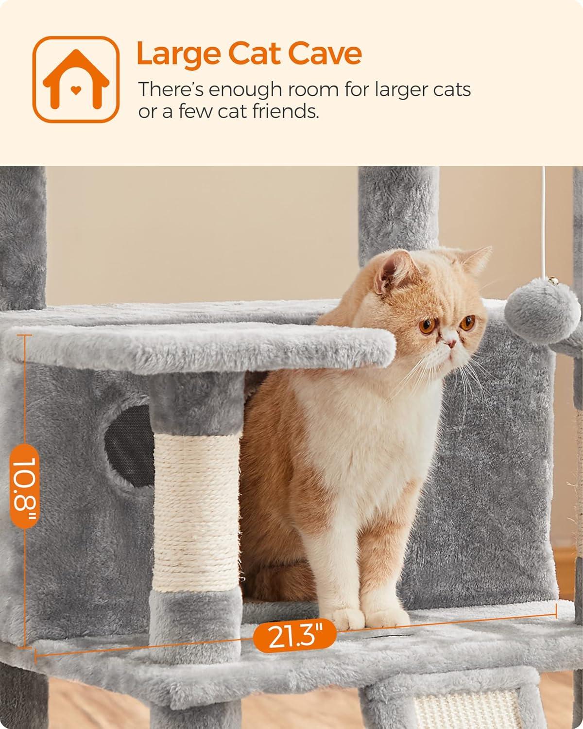 XXL Light Gray Plush and Sisal Cat Tree Tower