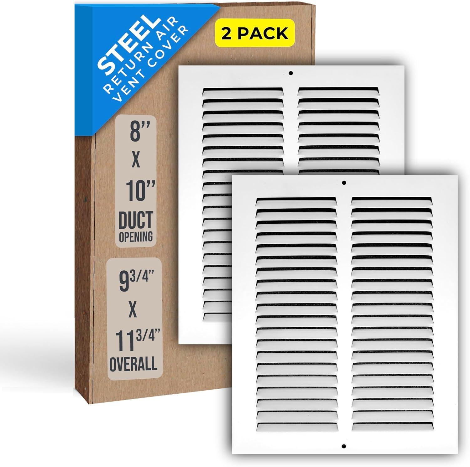 [2 Pack] Fits 8x10 Duct Opening | Steel Return Air Grille by Handua | Vent Cover Grill for Sidewall and Ceiling | White | HVAC Cold Air Intake Grille | Outer Dimensions: 9.75"W X 11.75"