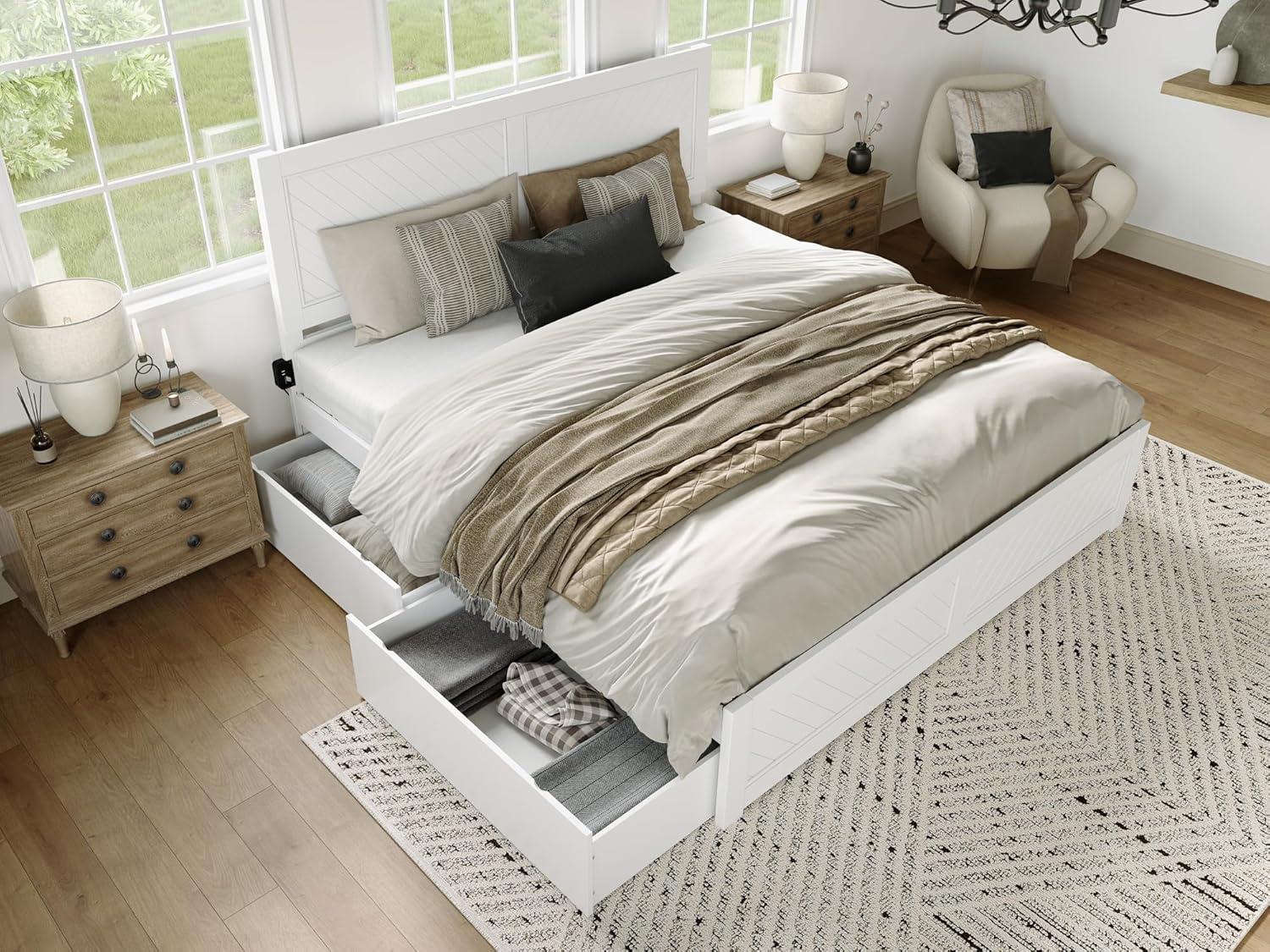 AFI Canyon White Solid Wood Platform Bed with Matching Footboard & Storage Drawers, King