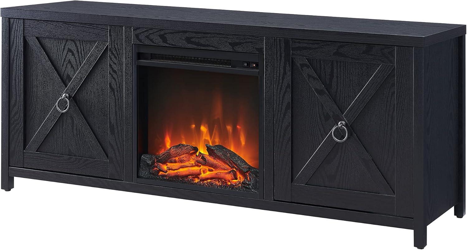 Granger Modern Farmhouse 65" TV Stand with Electric Fireplace, Black Metal