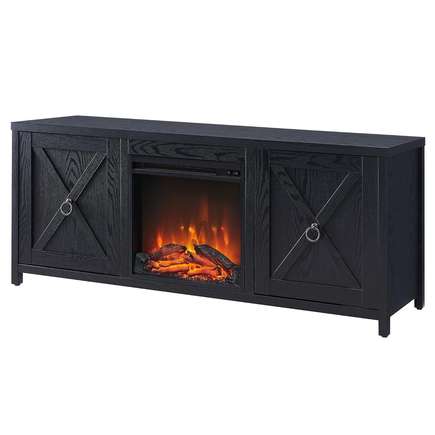 Evelyn&Zoe Granger Rectangular TV Stand with Log Fireplace for TV's up to 65", Black