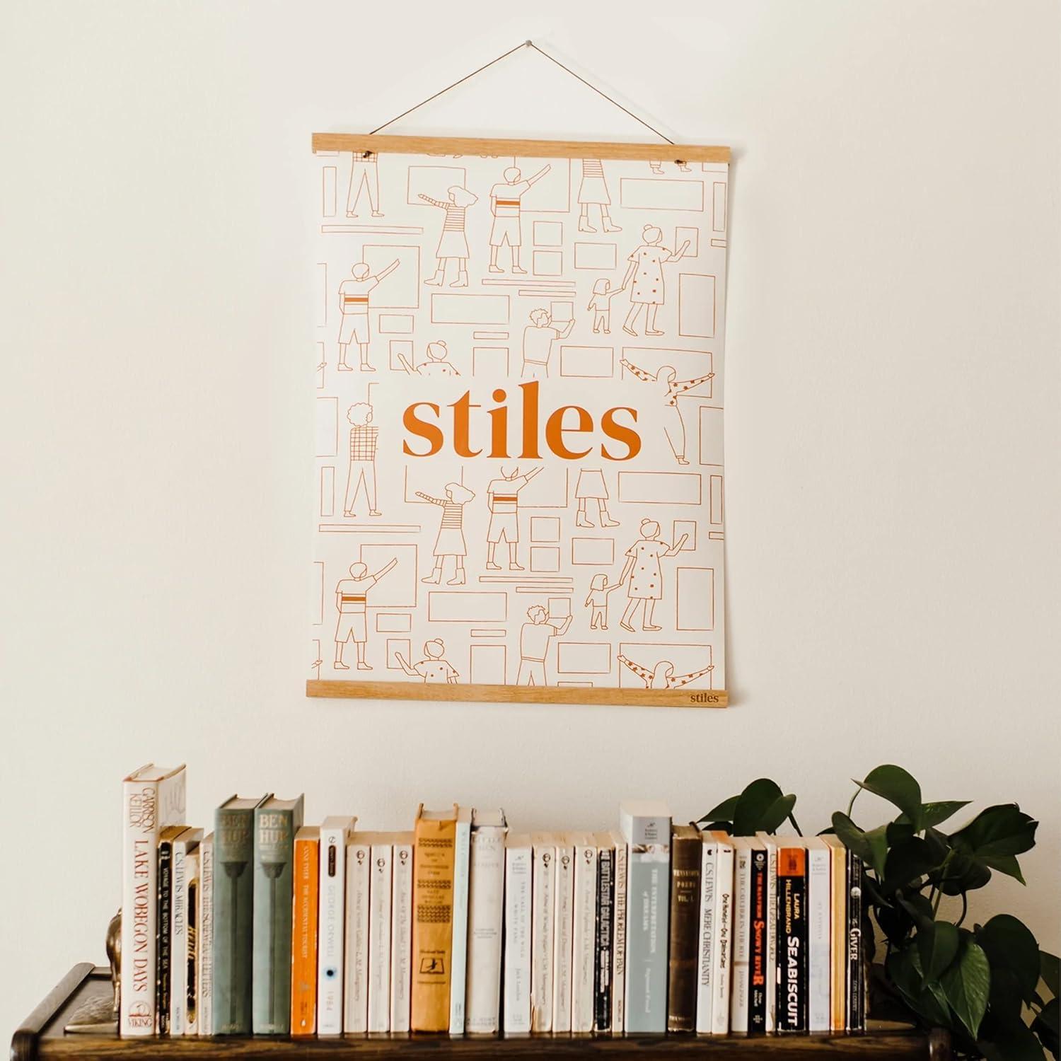 Stiles Magnetic Picture Frame, Wooden Poster Hanger with Adjustable String for Artworks and Photos, 12 Inches