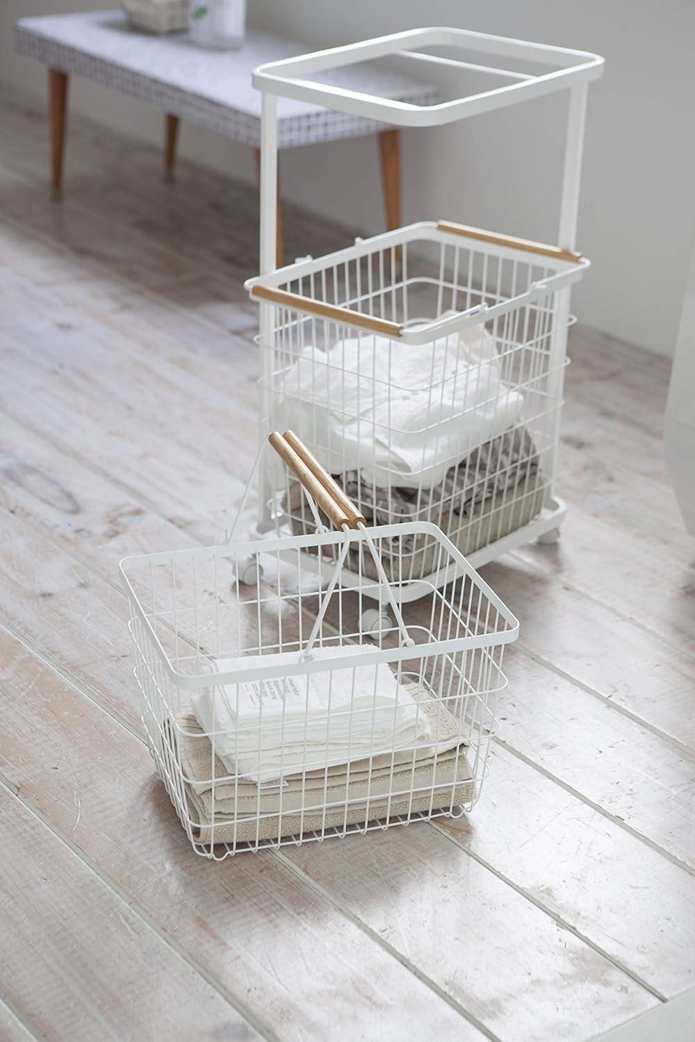 White Steel Laundry Cart with Wheels for Tosca Baskets