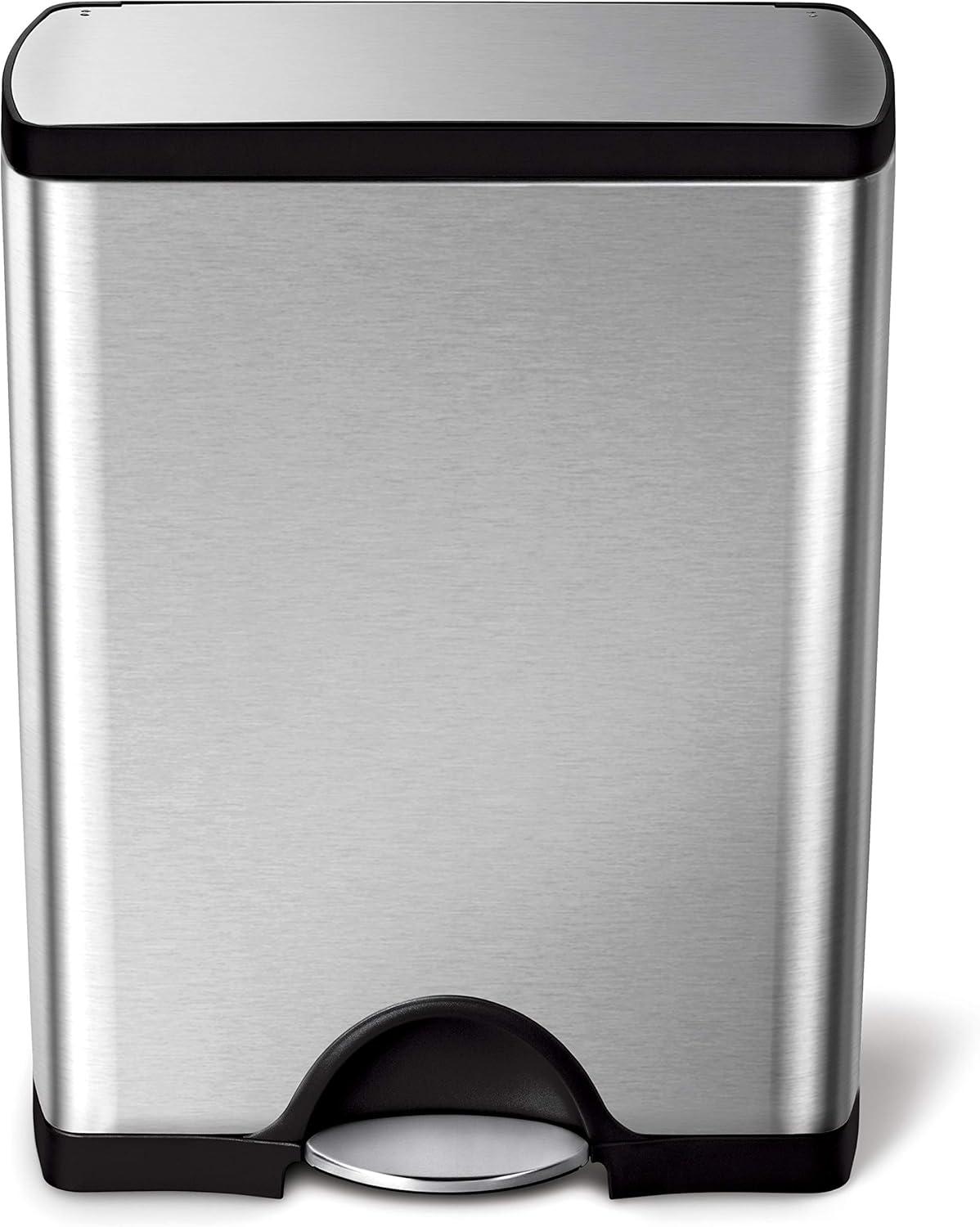 simplehuman 50 Liter / 13.0 Gallon Rectangular Kitchen Step Trash Can, Brushed Stainless Steel