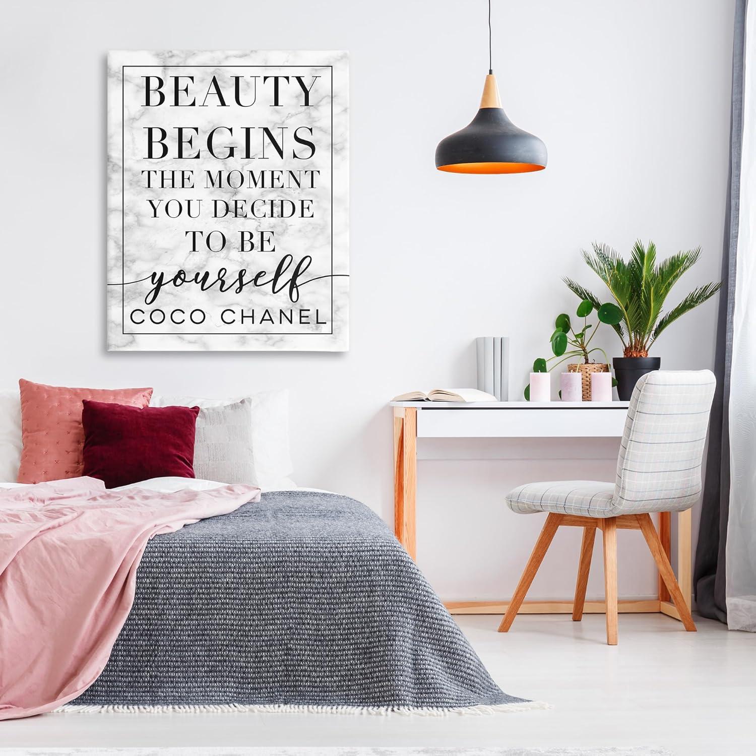 Stupell Industries Beauty Begins Once You Decide To Be Yourself White Marble Typography, 36 x 48,Design by Daphne Polselli