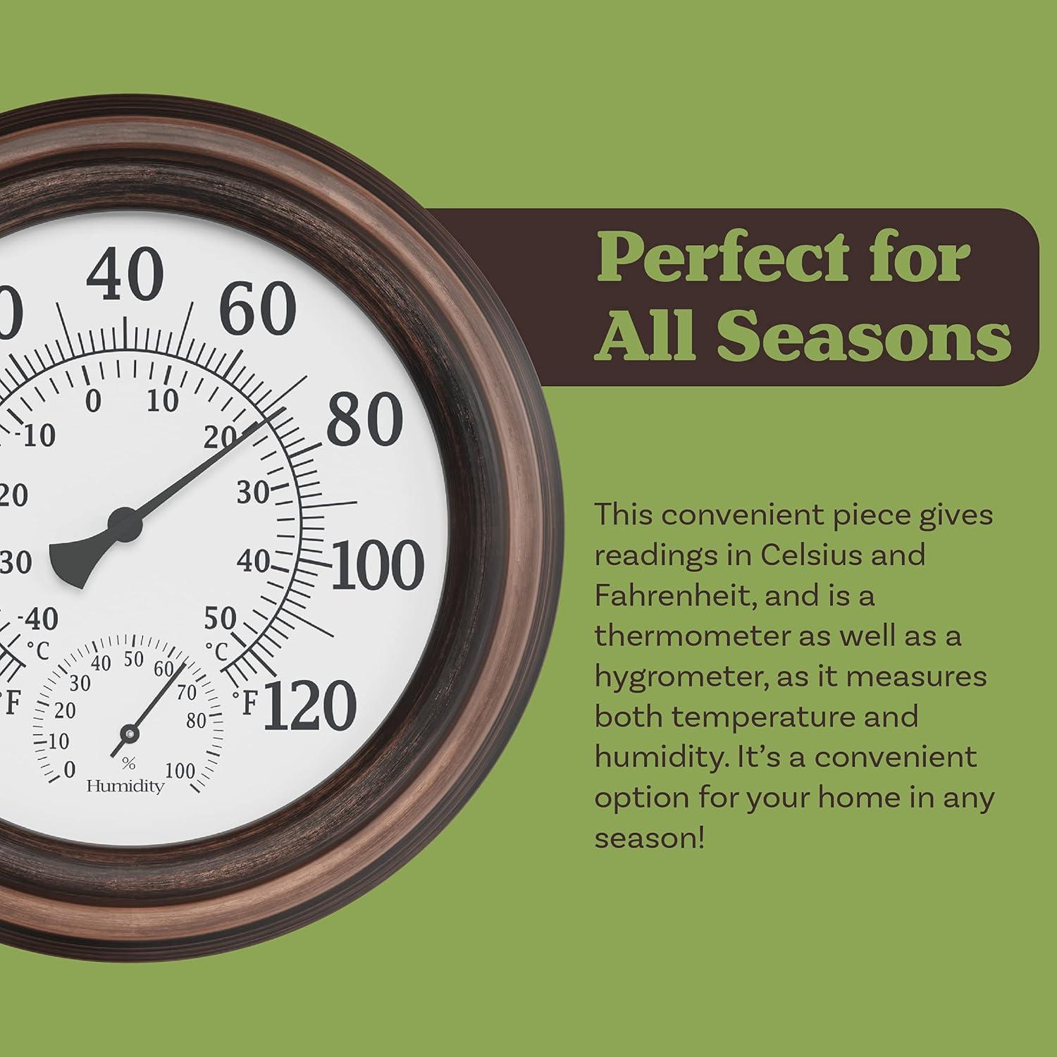 Decorative Indoor Outdoor Temperature & Hygrometer Humidity Gauge Wall Thermometer - Bronze - 5.5 in.