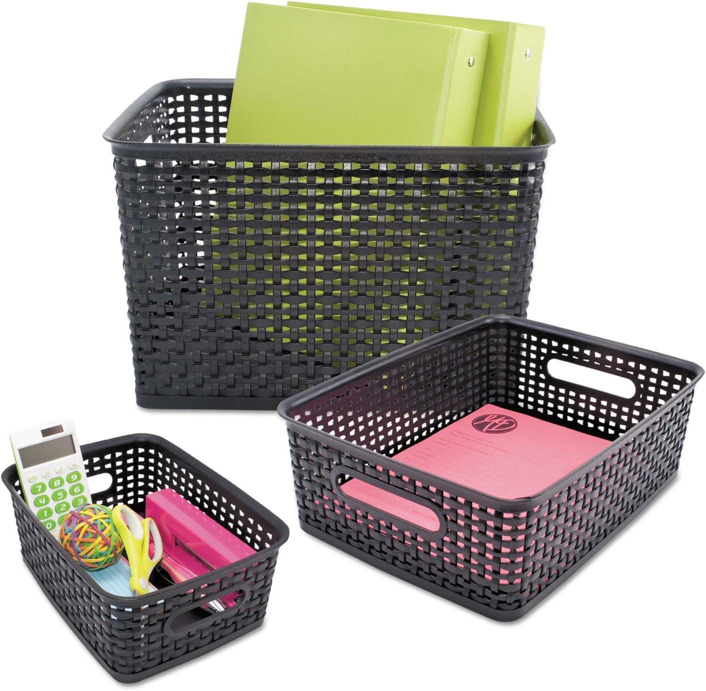 Advantus Black Plastic Weave Bins, Large, Pack of 2