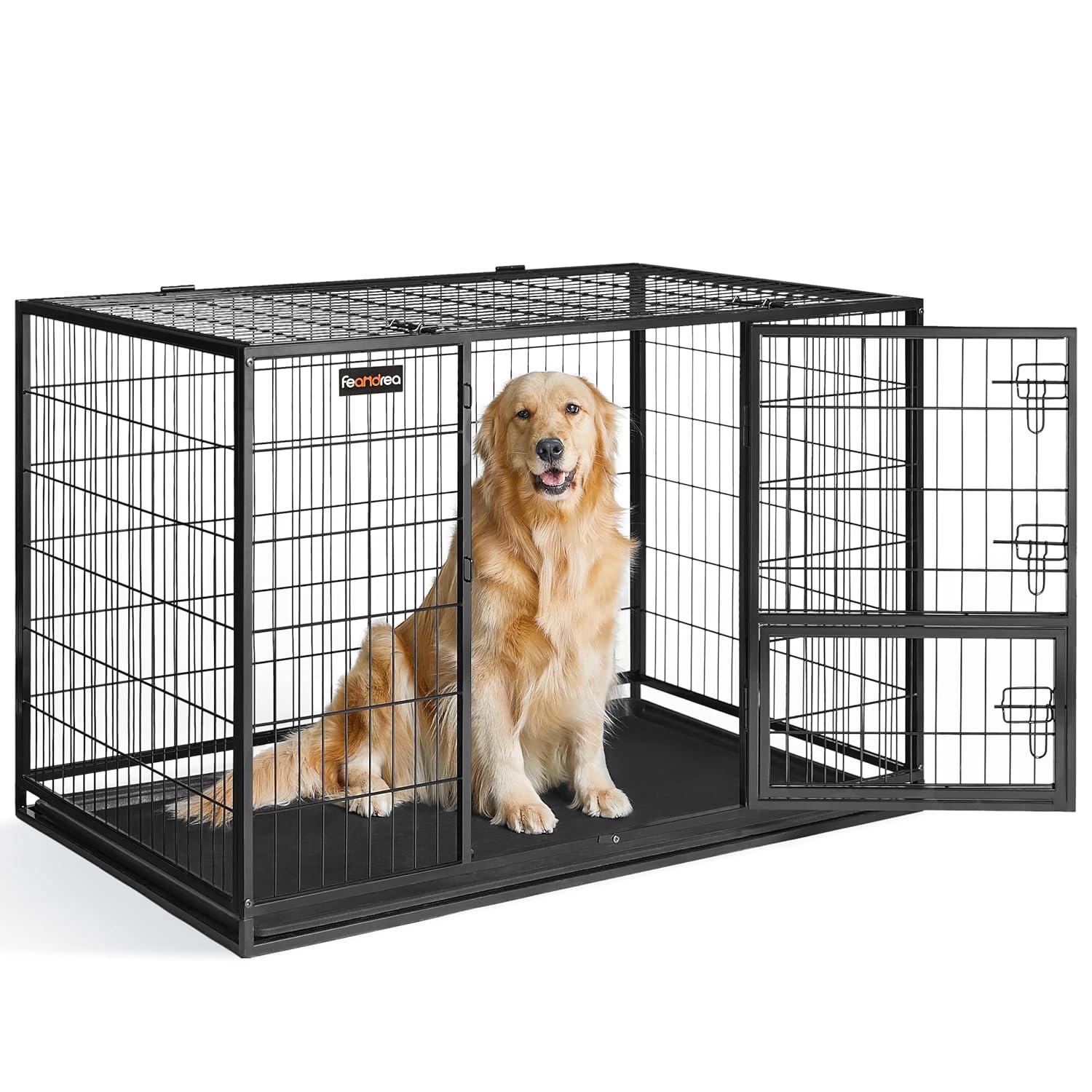FEANDREA Heavy-Duty Dog Crate with Removable Tray
