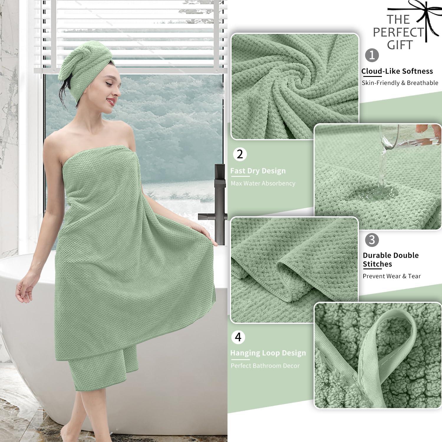 Bathroom Towel Set Green 4 Pack-35x70 Towel,600GSM Ultra Soft Microfibers Bath Towel Set Extra Large Plush Bath Sheet Towel,Highly Absorbent Quick Dry Oversized Towels Spa Hotel Luxury Shower Towels