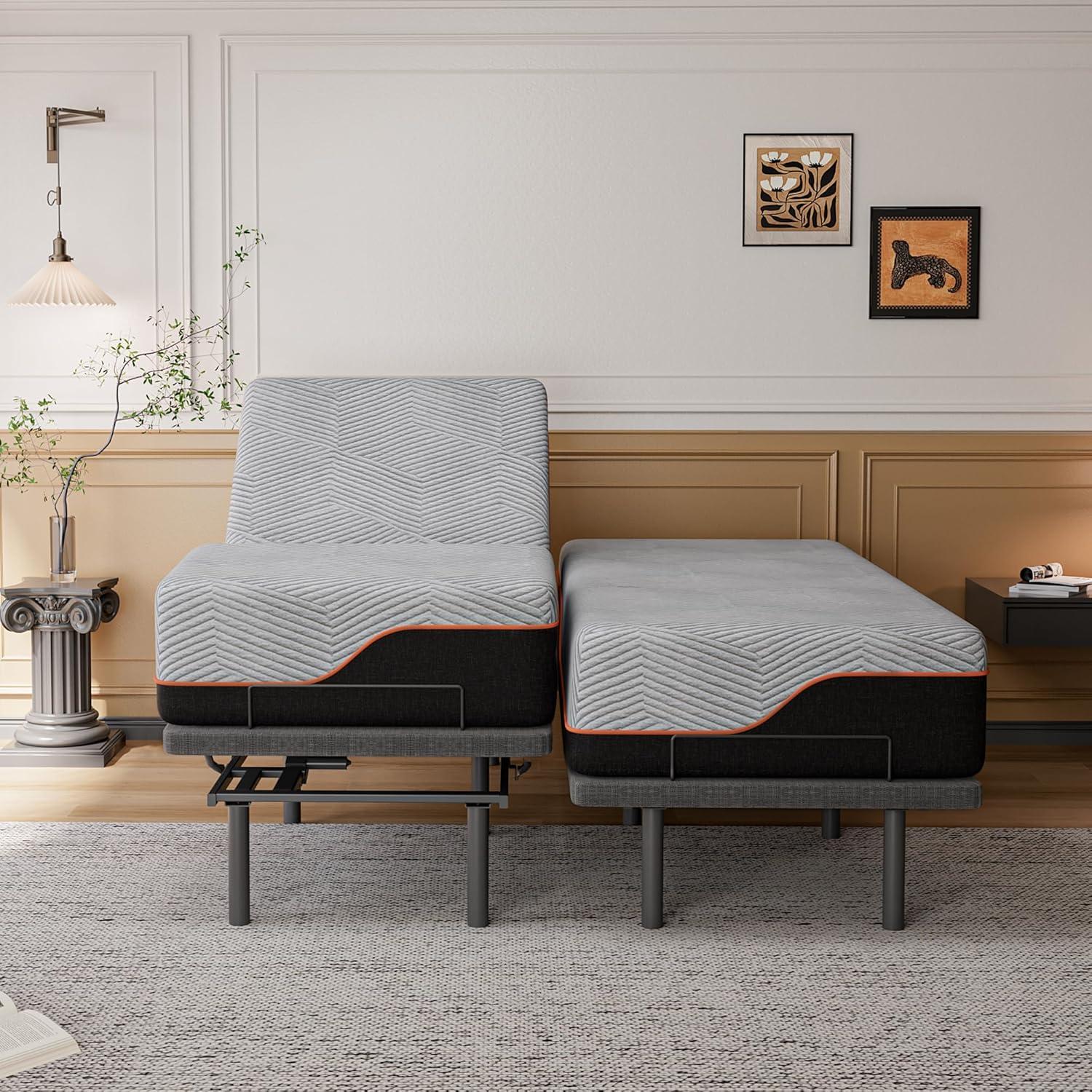 E3100 Zero Gravity Adjustable Bed, Massage, Wireless Remote & App Control, 14'' Ultra-Plush Black Mattress Included