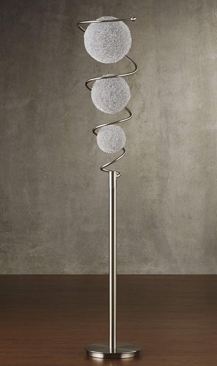 Diya Contemporary 65'' Satin Nickel Floor Lamp with 3 Sparkling Orbs