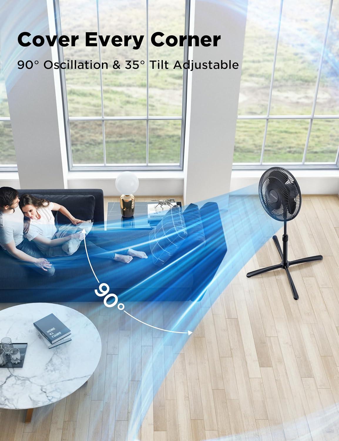 Black 16'' Oscillating Pedestal Fan with Adjustable Height and 3 Speeds