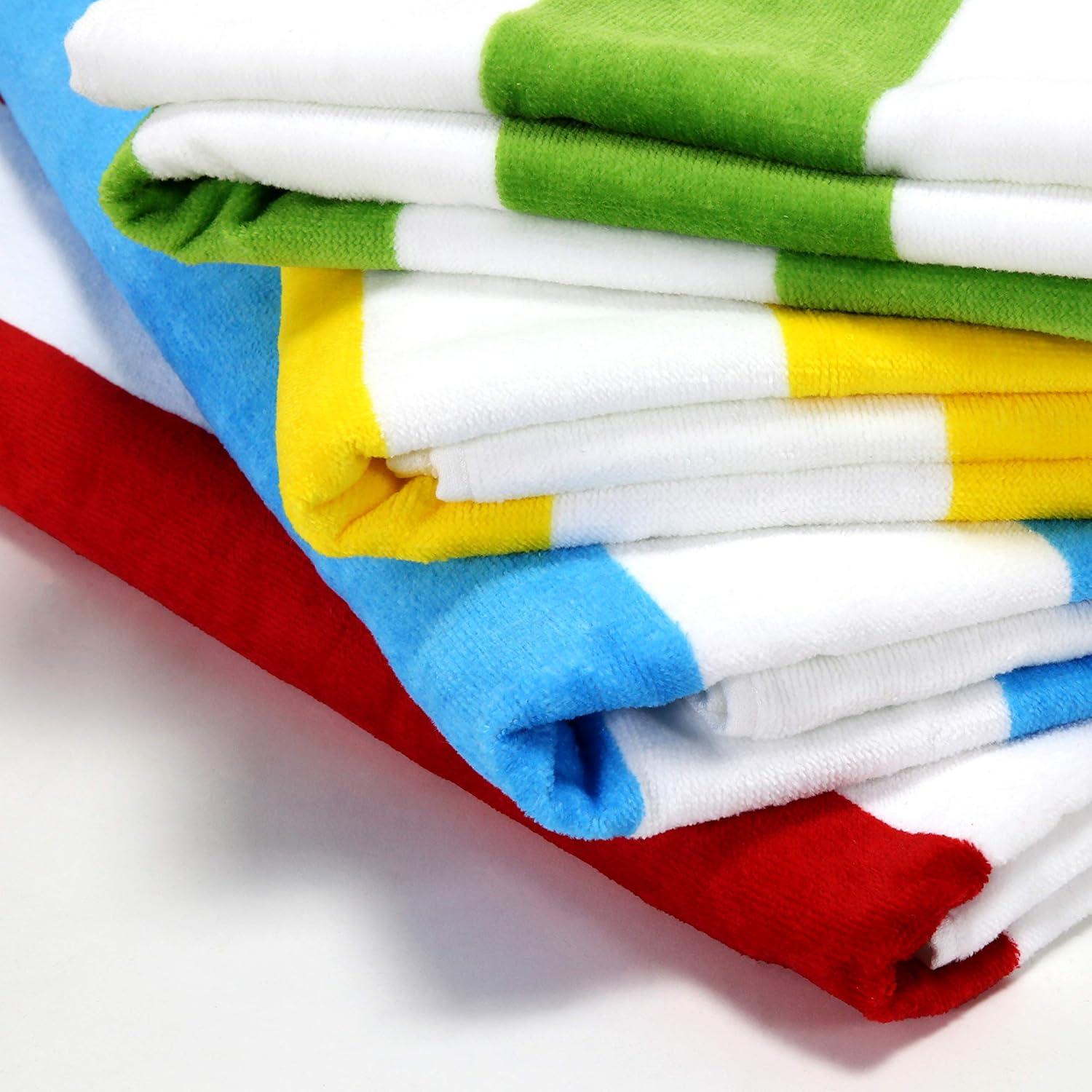Exclusivo Mezcla 4-Pack Cotton Oversized 35"x70" Cabana Stripe Beach Towels, Super Absorbent Soft Plush Pool Towel, Bath Towel (Blue/Forest Green/Yellow/Red)