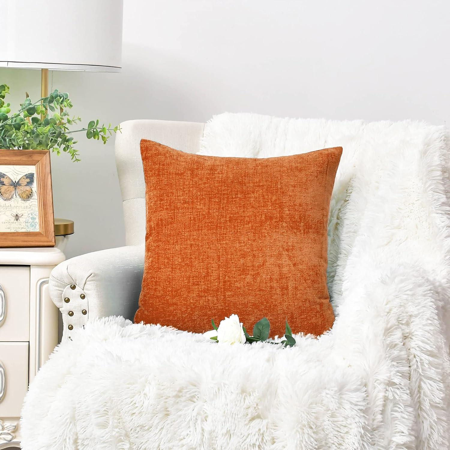 Burnt Orange Chenille 16" x 16" Throw Pillow Covers