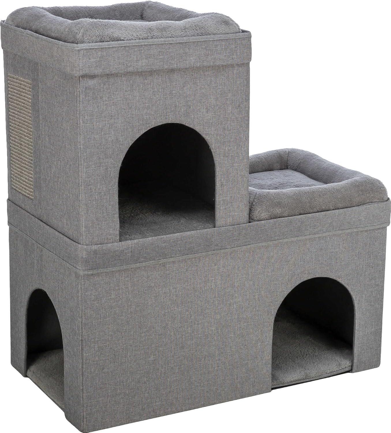 TRIXIE Crazy Cube Stackable 2-Story Indoor Cat Condo, Cat House with Scratching Pad, Gray