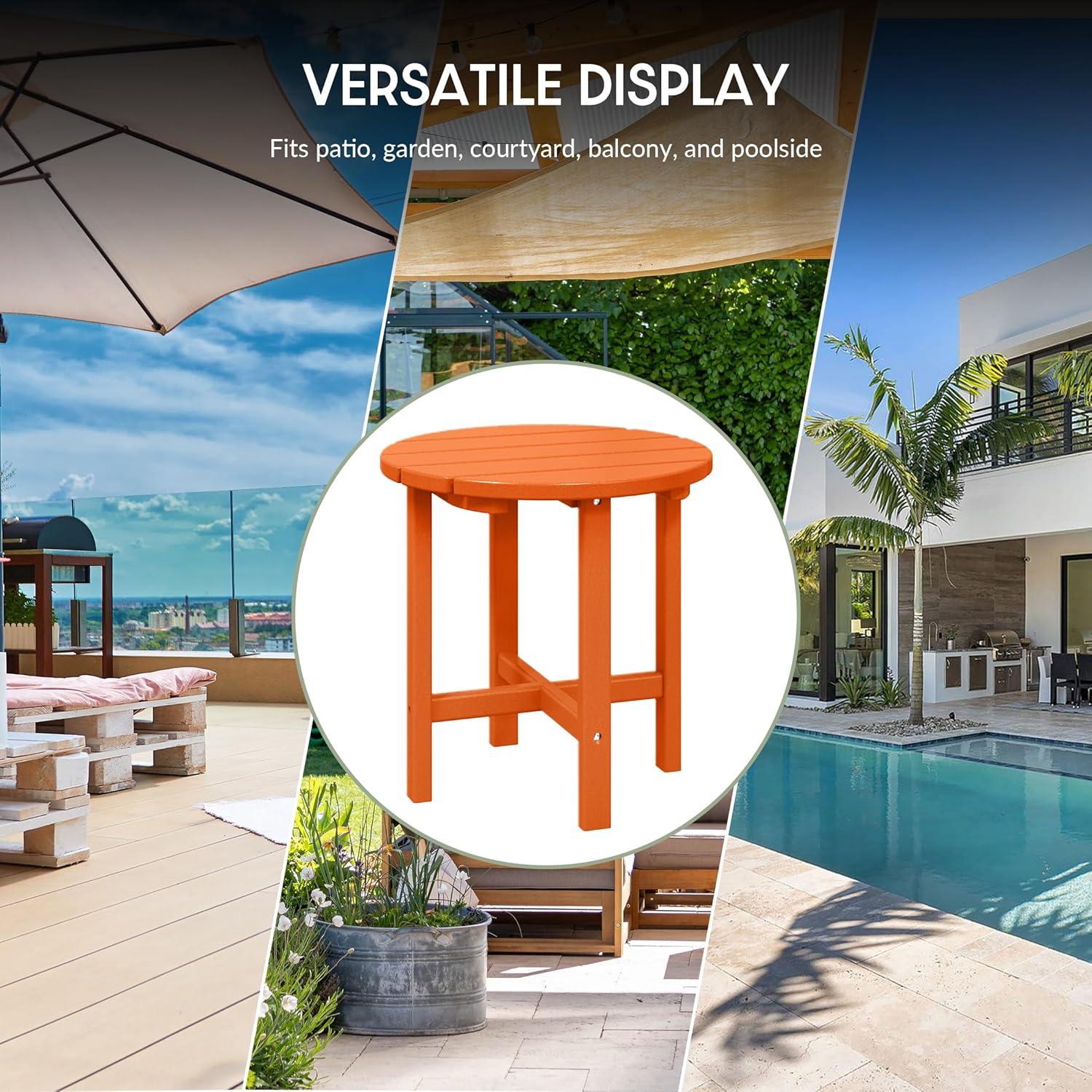 WestinTrends All-Weather Outdoor Patio Round Poly Adirondack Side Table, Orange