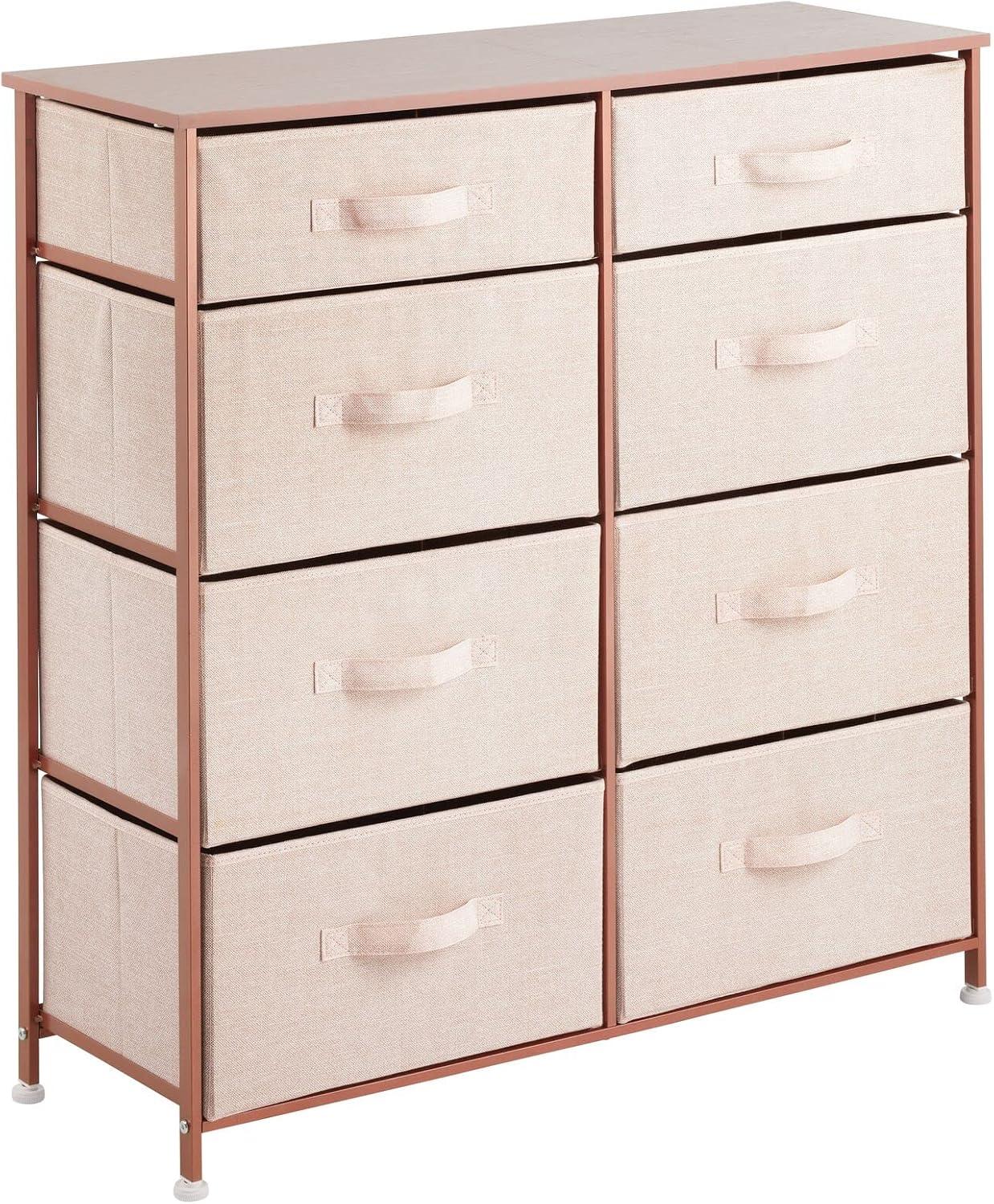 mDesign Tall Storage Dresser Furniture, 8 Slim Fabric Drawers, Lt Pink/Rose Gold