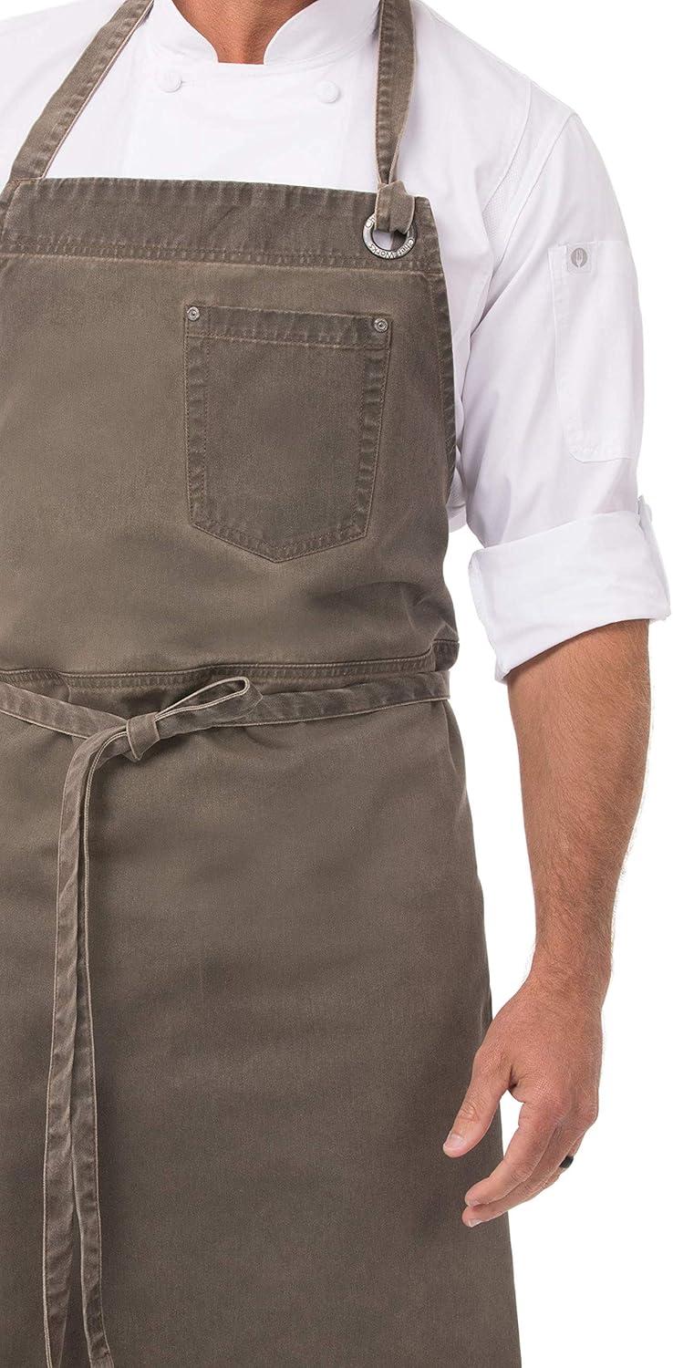 Earth Brown Cotton Adjustable Bib Apron with Pockets