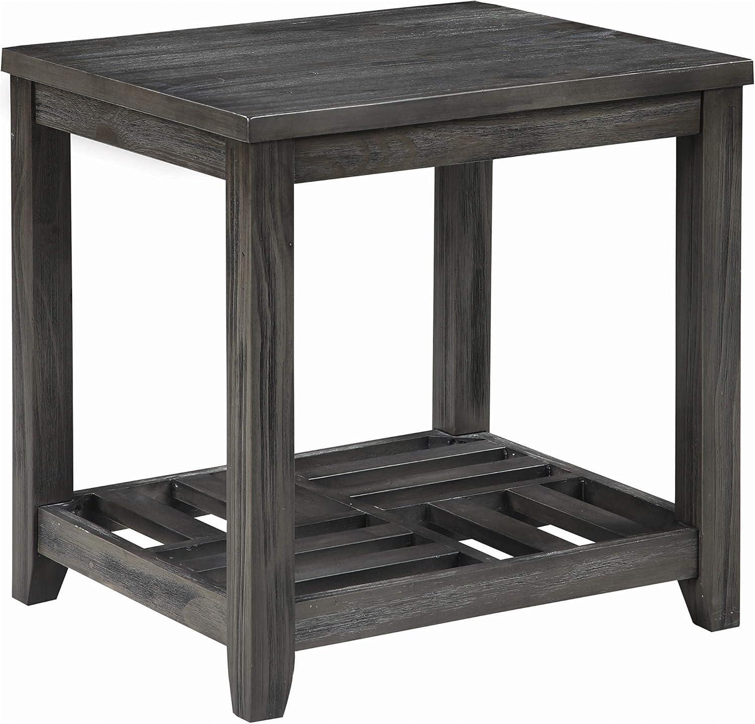 Gray Pine Wood Rectangular End Table with Shelf