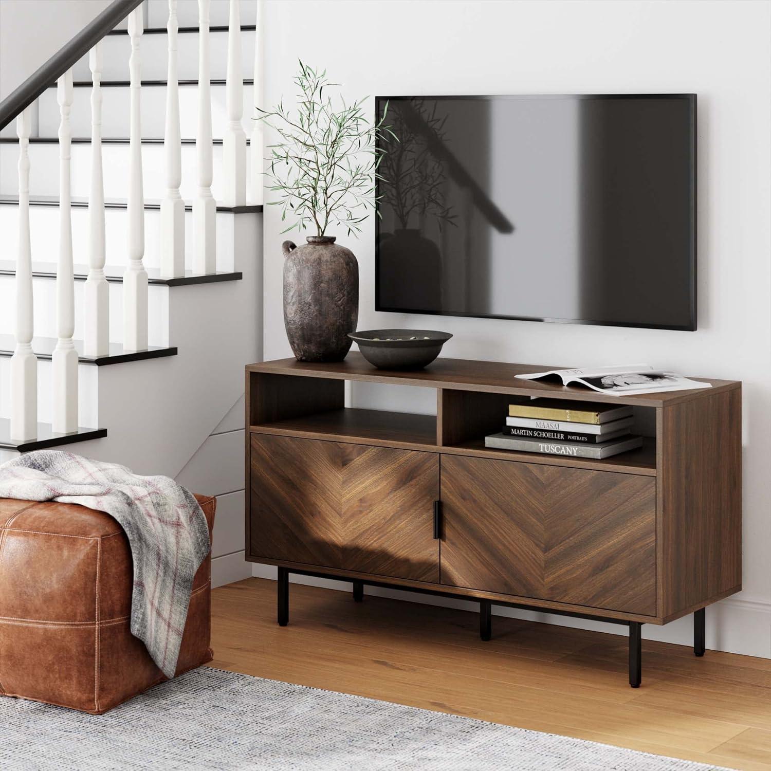 Walnut Black Media Console Cabinet with Storage