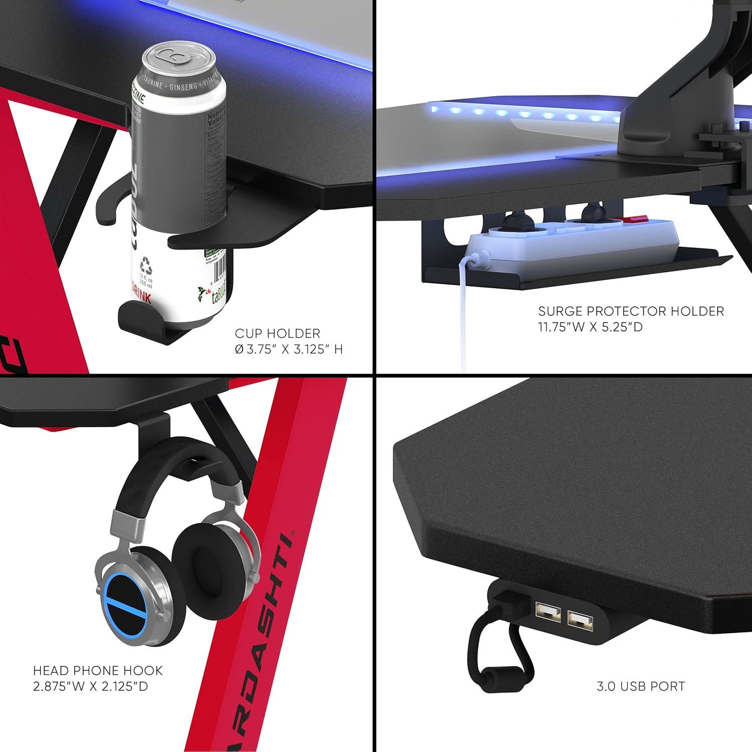 Dardashti 29.72" Gaming Desk with built in LED Lights in Ruby Red