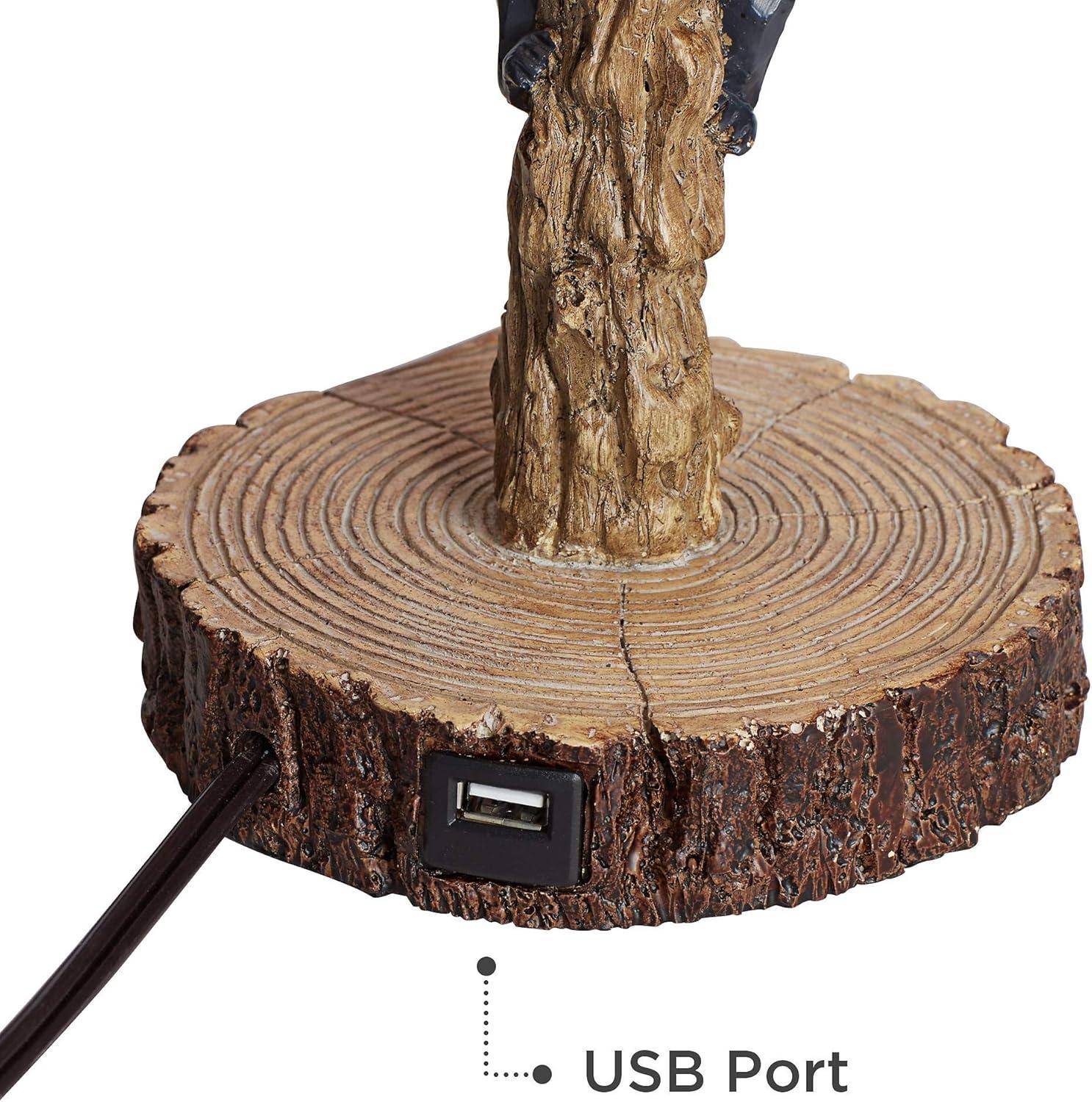 John Timberland Climbing Bears 22 1/2" High Small Rustic Style Accent Table Lamps Set of 2 USB Port Brown Black Wood Finish Living Room Charging