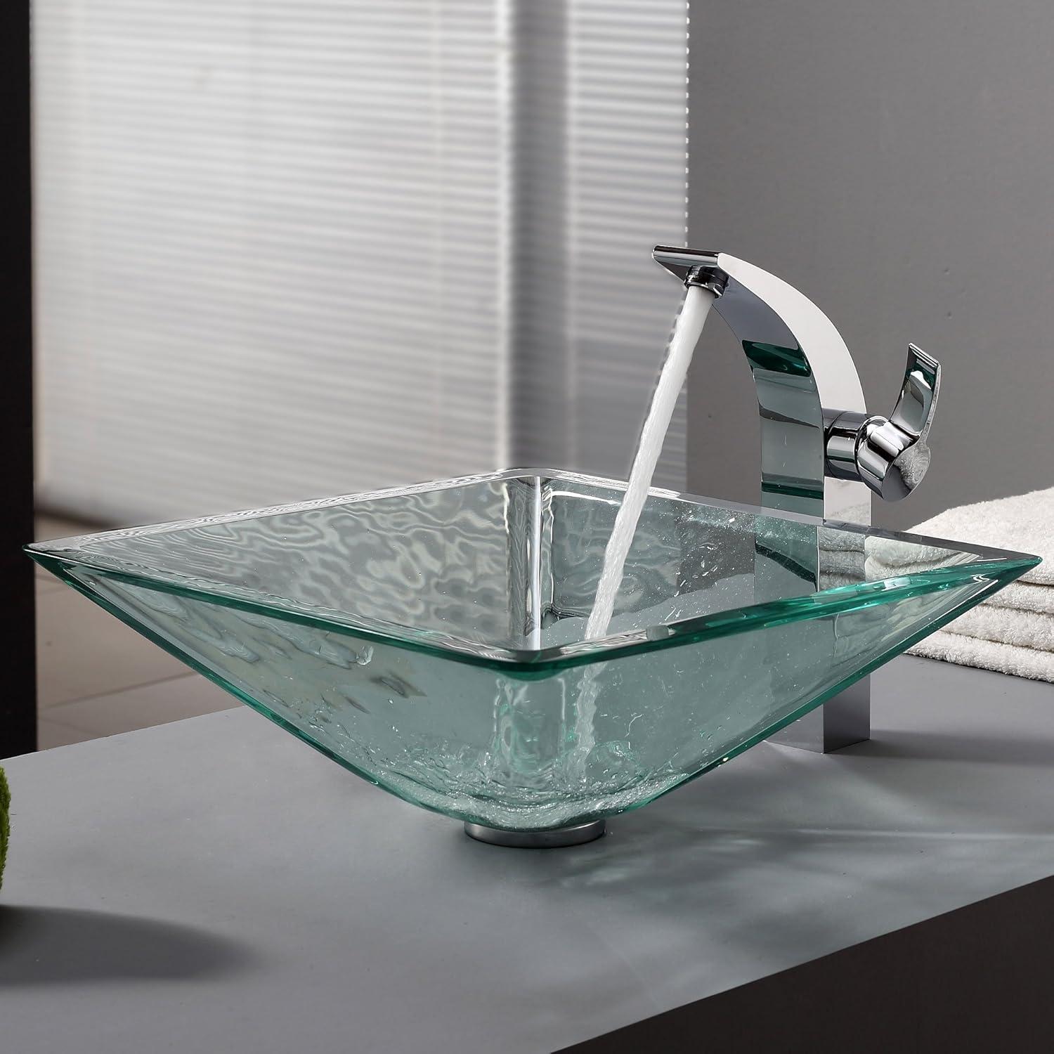 Clear Square Glass Above-Counter Vessel Sink