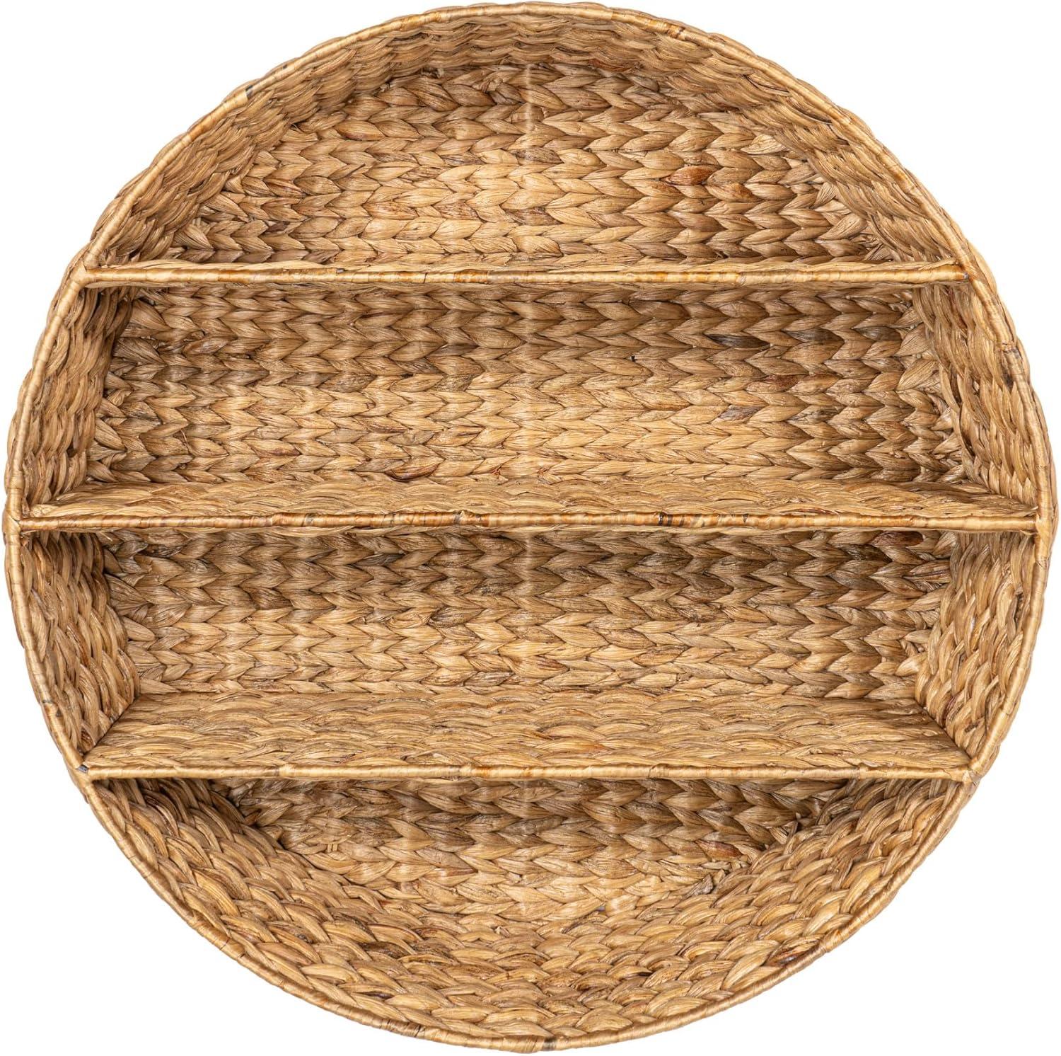 happimess Annulus 24.5" 3-Shelf Circular Handwoven Hyacinth Wall Rack, Natural