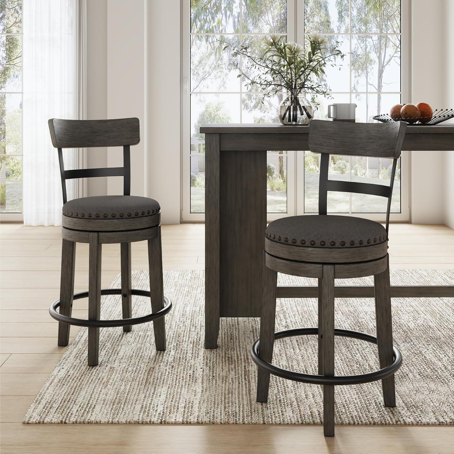Caitbrook Counter Height Barstool Gray - Signature Design by Ashley: Polyester Upholstery, Nailhead Trim, Swivel Seat
