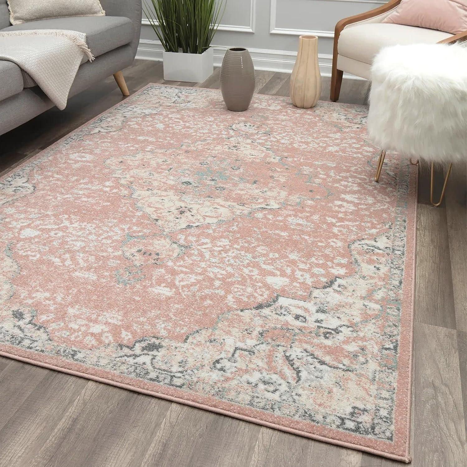 Rugs America Harper HY50B Pink Amaranth Transitional Vintage Living Room Bedroom Nursery Area Rug