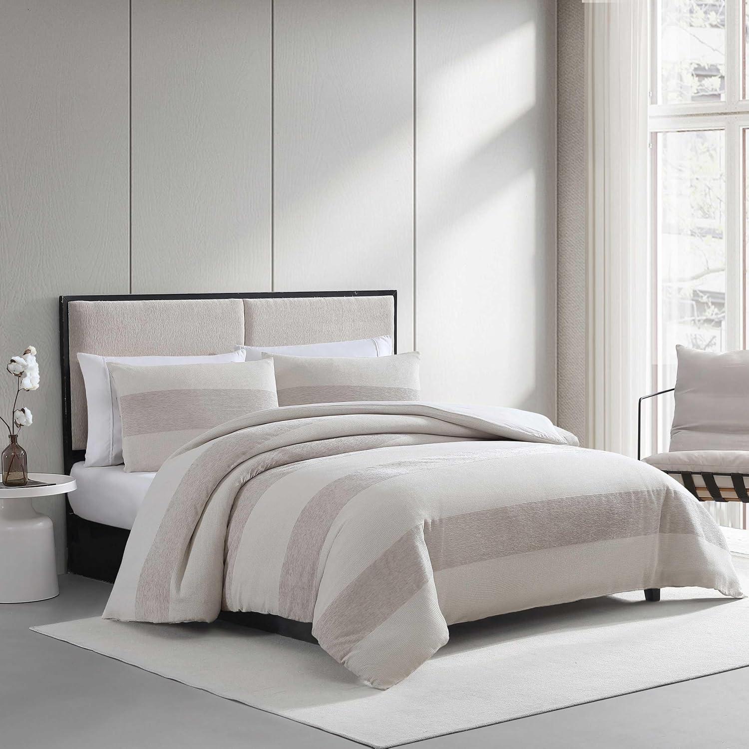 Vera Wang Vera Wang Chenille Waffle Stripe Beige Duvet Cover Set