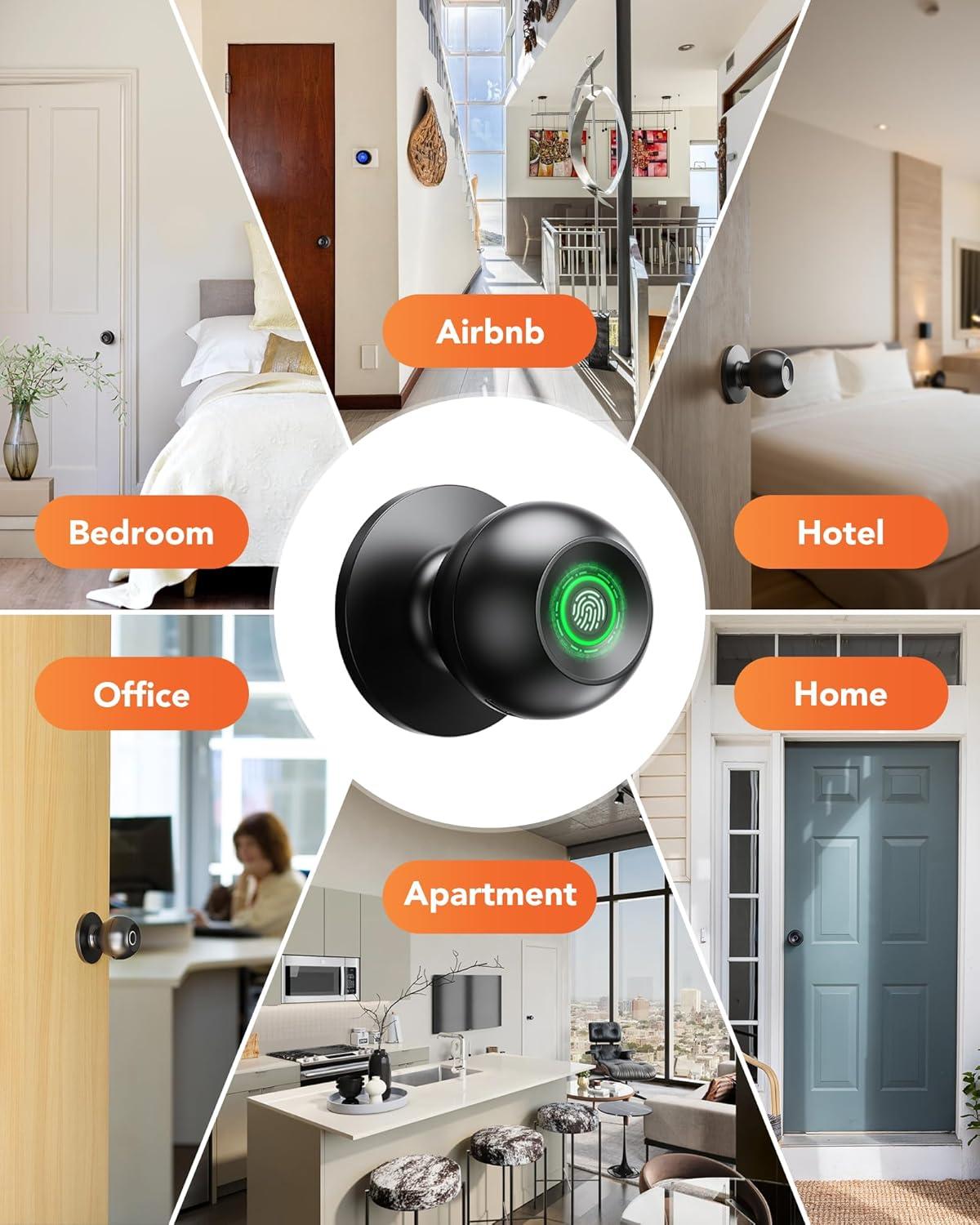 Ghome Fingerprint Smart Door Knob Lock App Control Biometric with Type-C Charge