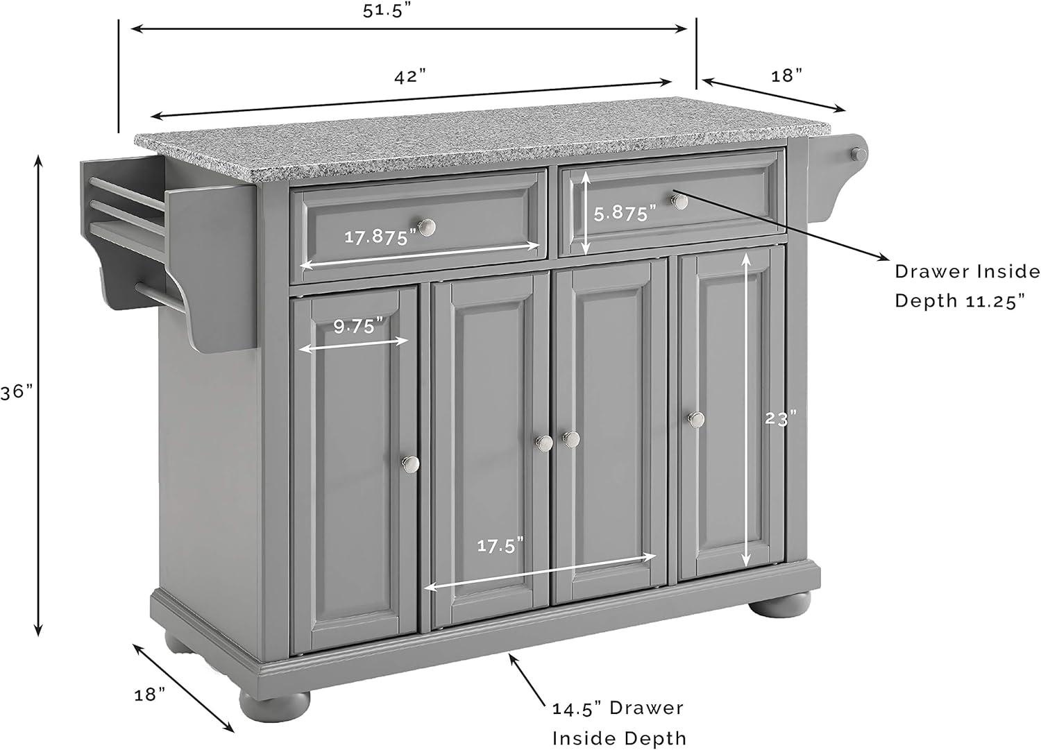 Alexandria Vintage Gray Granite Top Kitchen Island