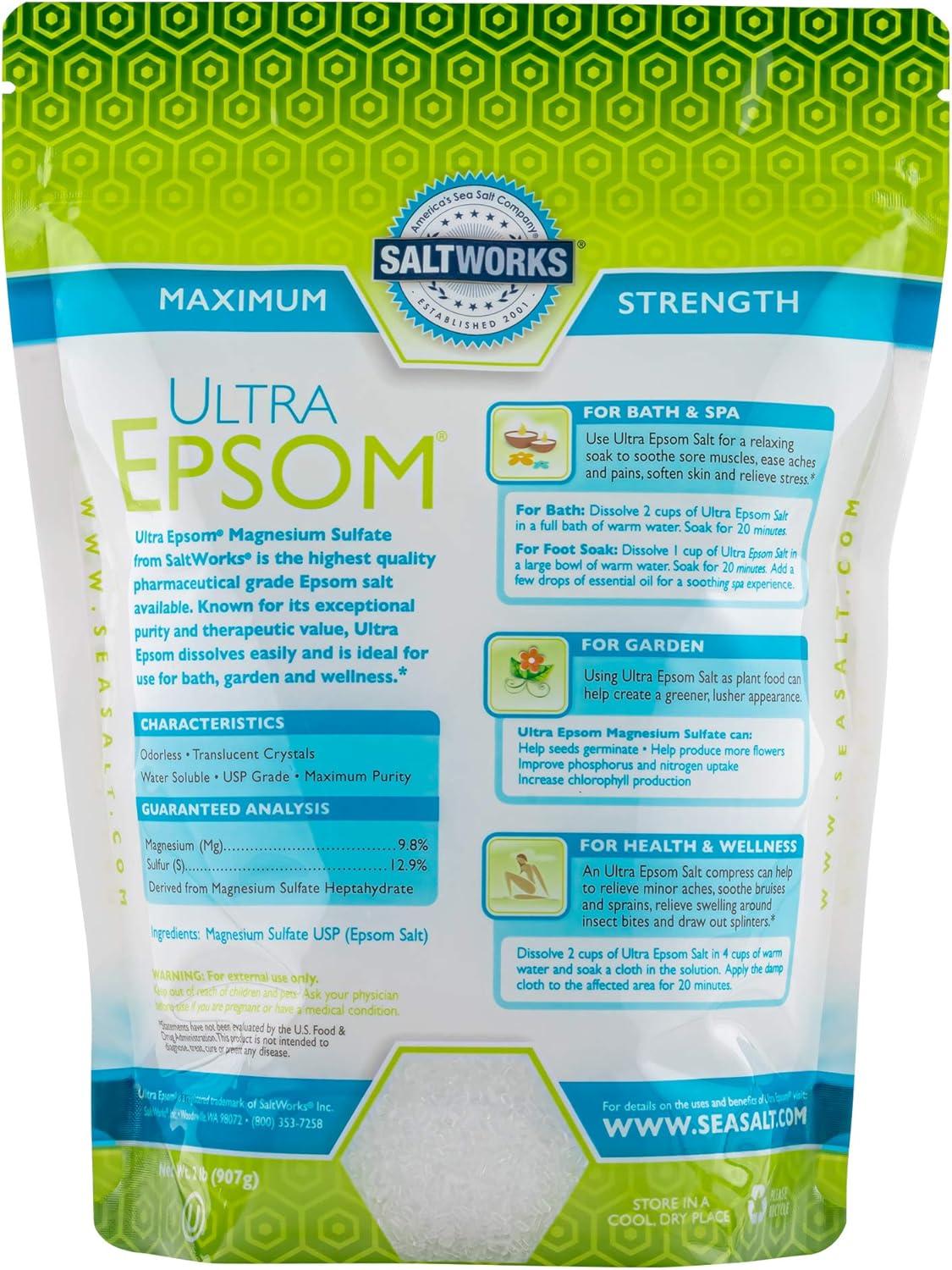 Saltworks Ultra Epsom Salt Therapeutic, Natural Soaking Solution, 2 lb. Pack