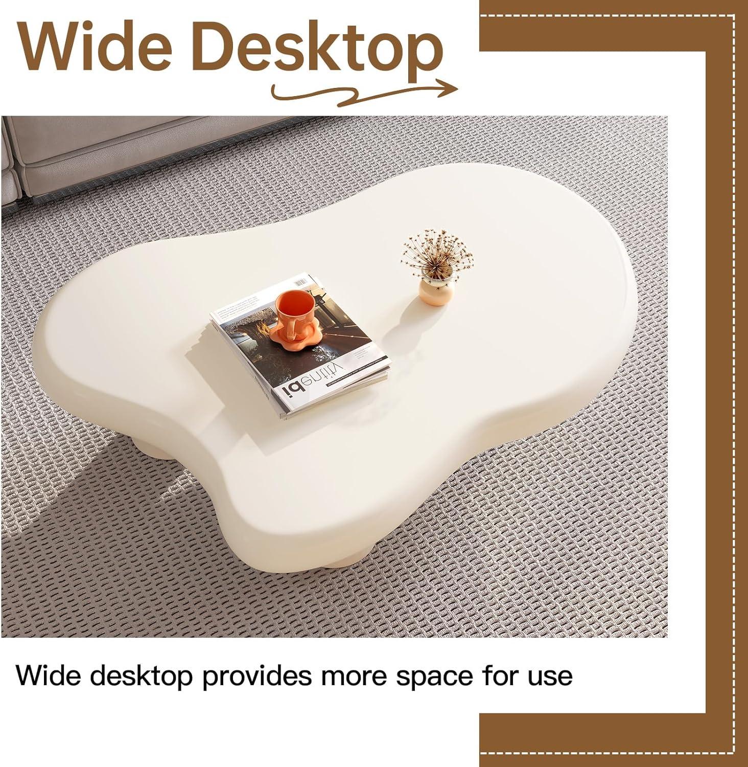 Guyii 41.02" Cream White Cloud Coffee Table, Irregular Coffee Table with 3 Legs for Living Room, Office