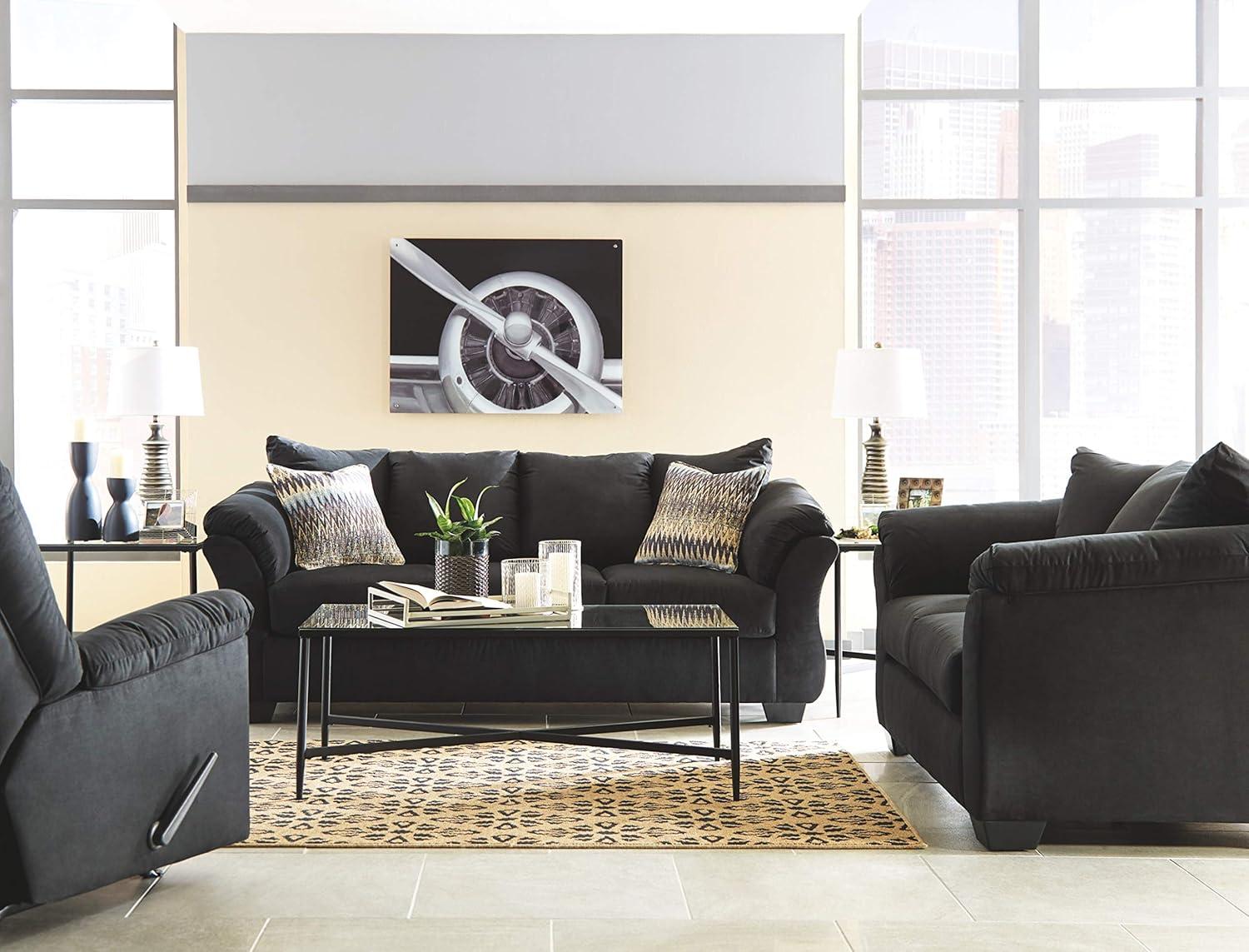 Darcy Black Contemporary Sofa with Pillow Top Armrests