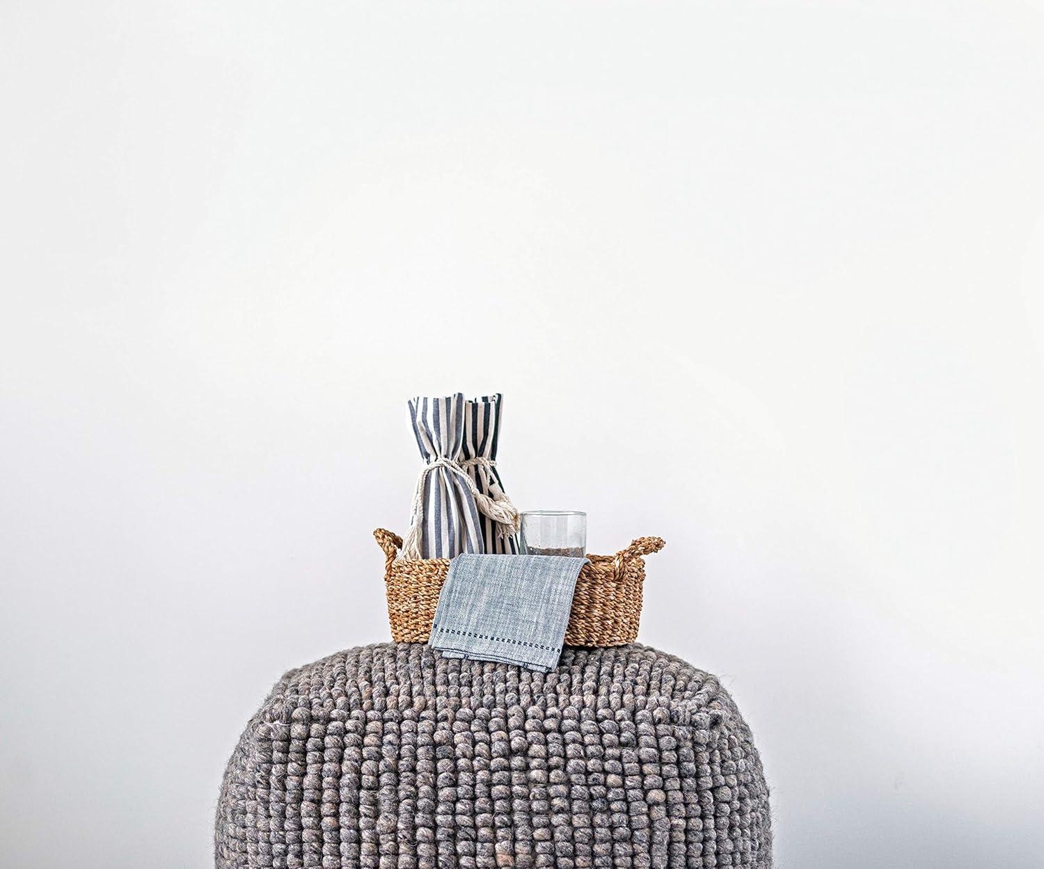 Storied Home New Zealand Square Pouf Gray: Upholstered Ottoman, Wool & Cotton Blend, No Assembly Required