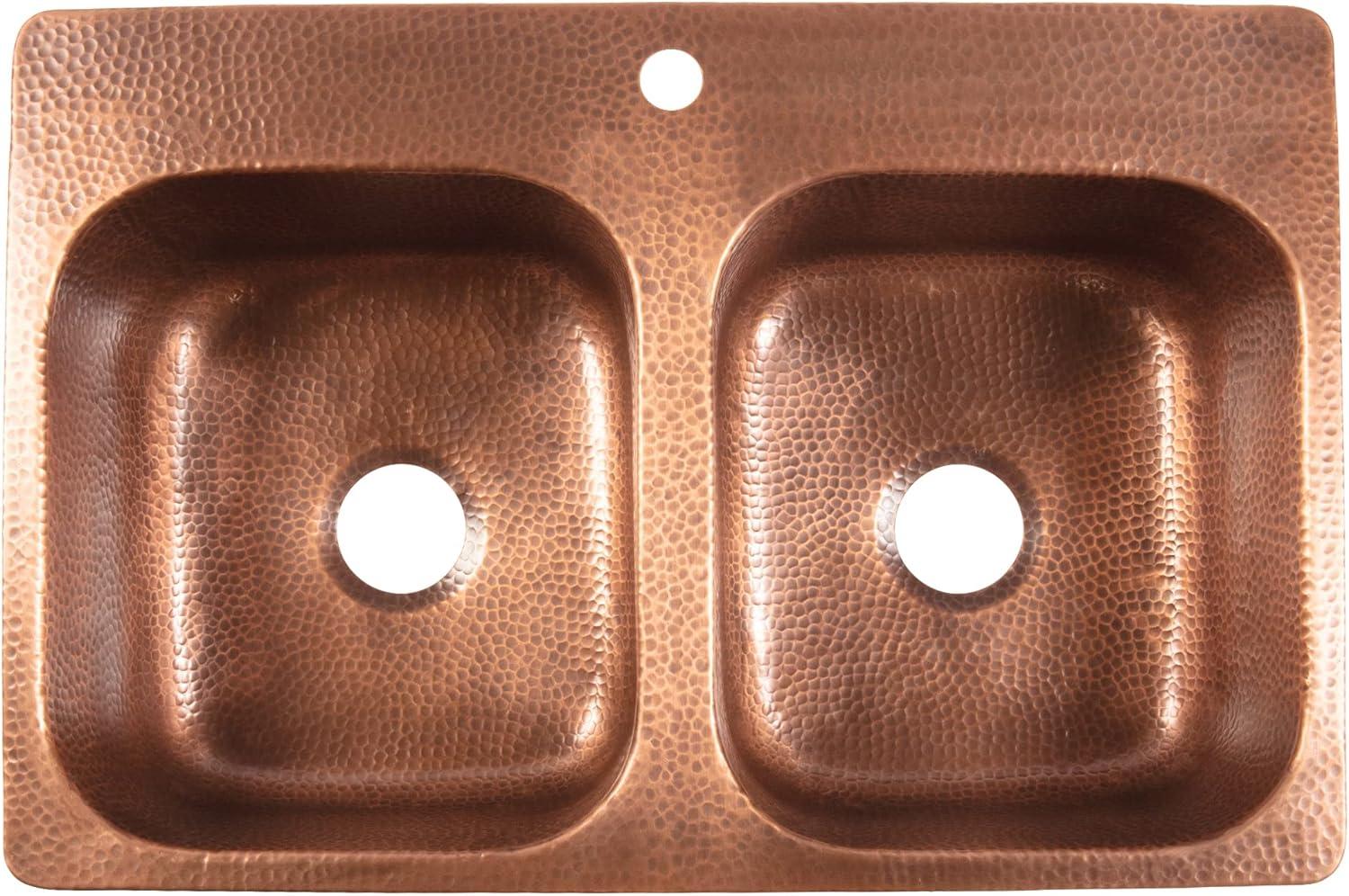 Angelico Copper 33" Double Bowl Drop-In Kitchen Sink