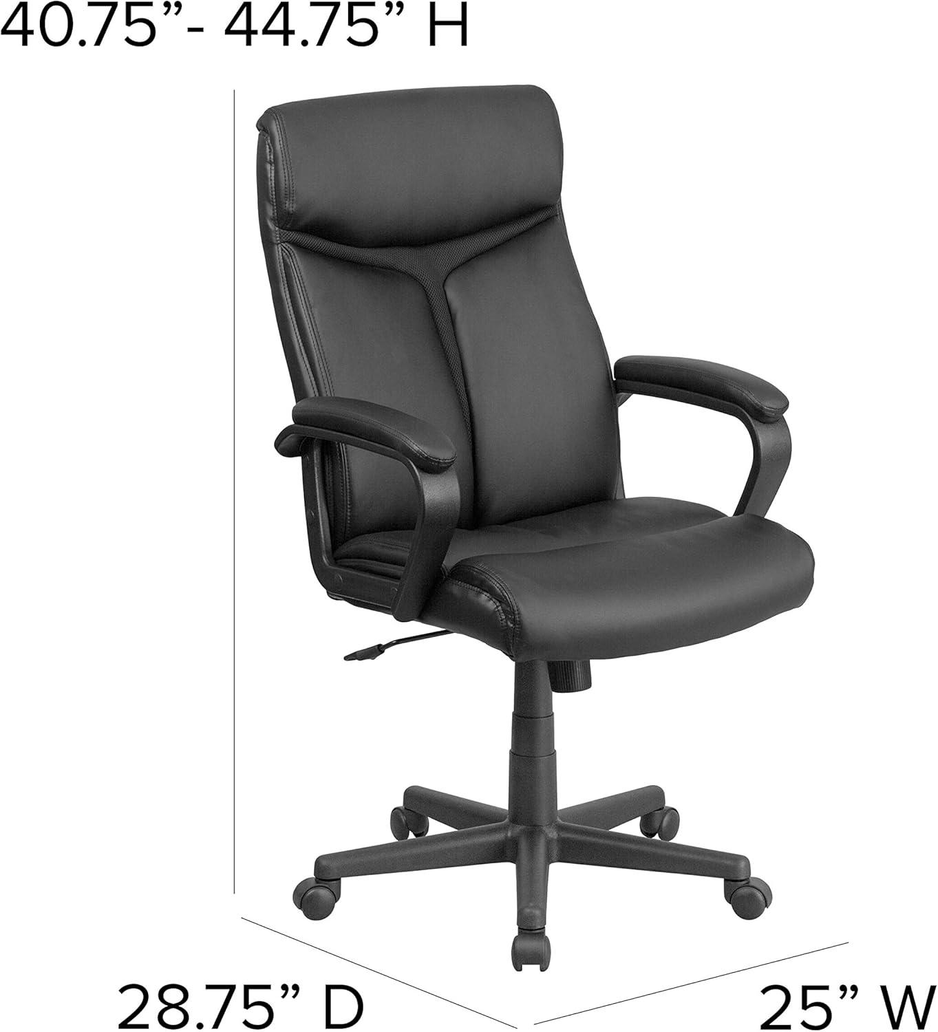 Flash Furniture Raya High Back Black LeatherSoft Executive Swivel Office Chair with Slight Mesh Accent and Arms