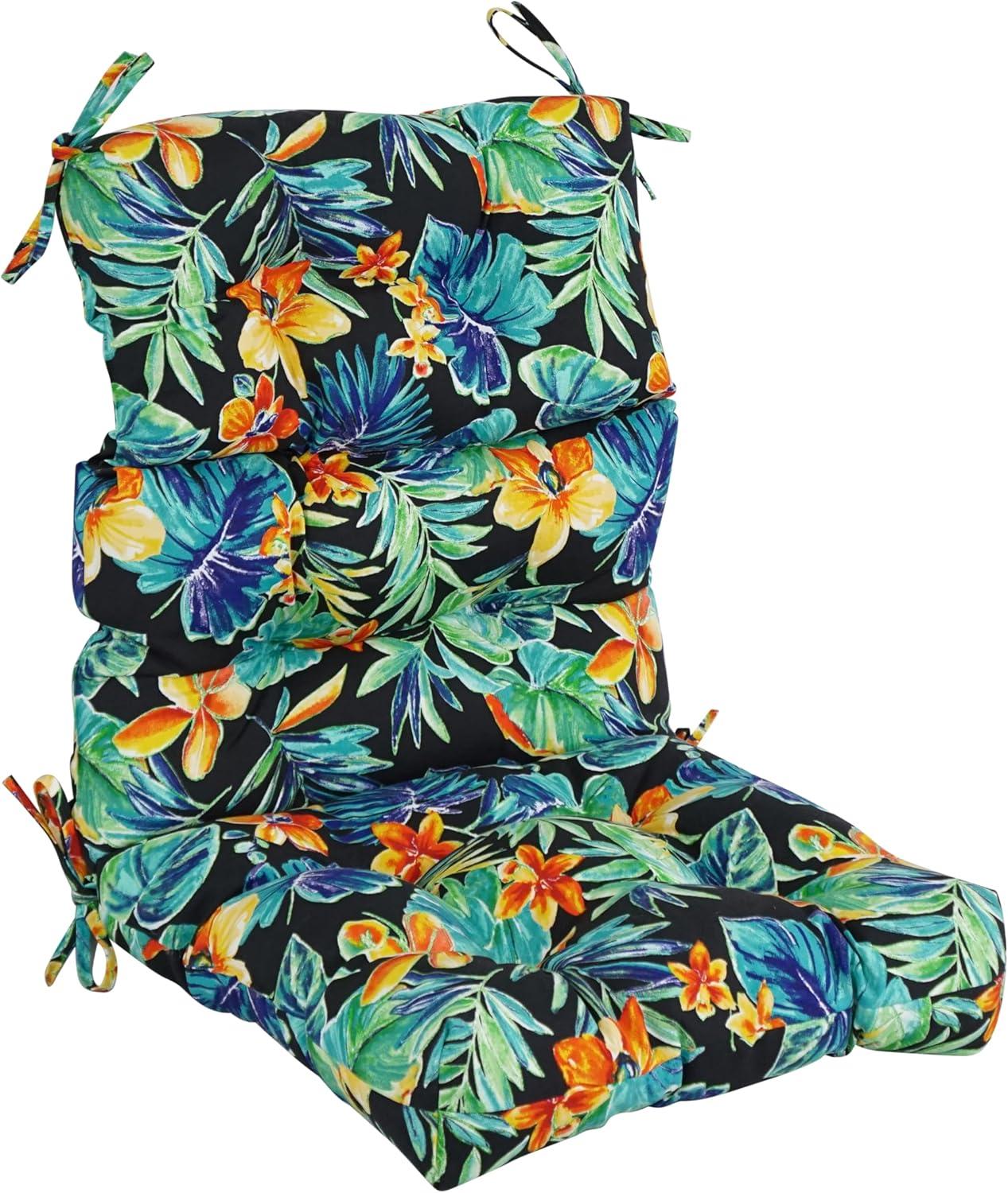 Black Floral Polyester Outdoor Chair Cushion, 20" x 42"