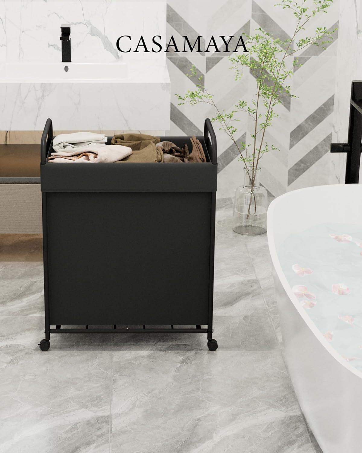 Laundry Basket with Wheels, Rolling Laundry Hamper, Laundry Sorter with Removable Liner, Steel Frame with Handle, 80L, 19.7 x 13 x 25.2 Inches, Black, LHC100B01