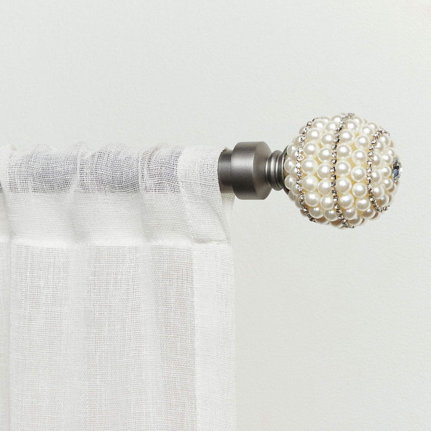 Gunmetal Adjustable Curtain Rod with Faux Pearl and Rhinestone Finial