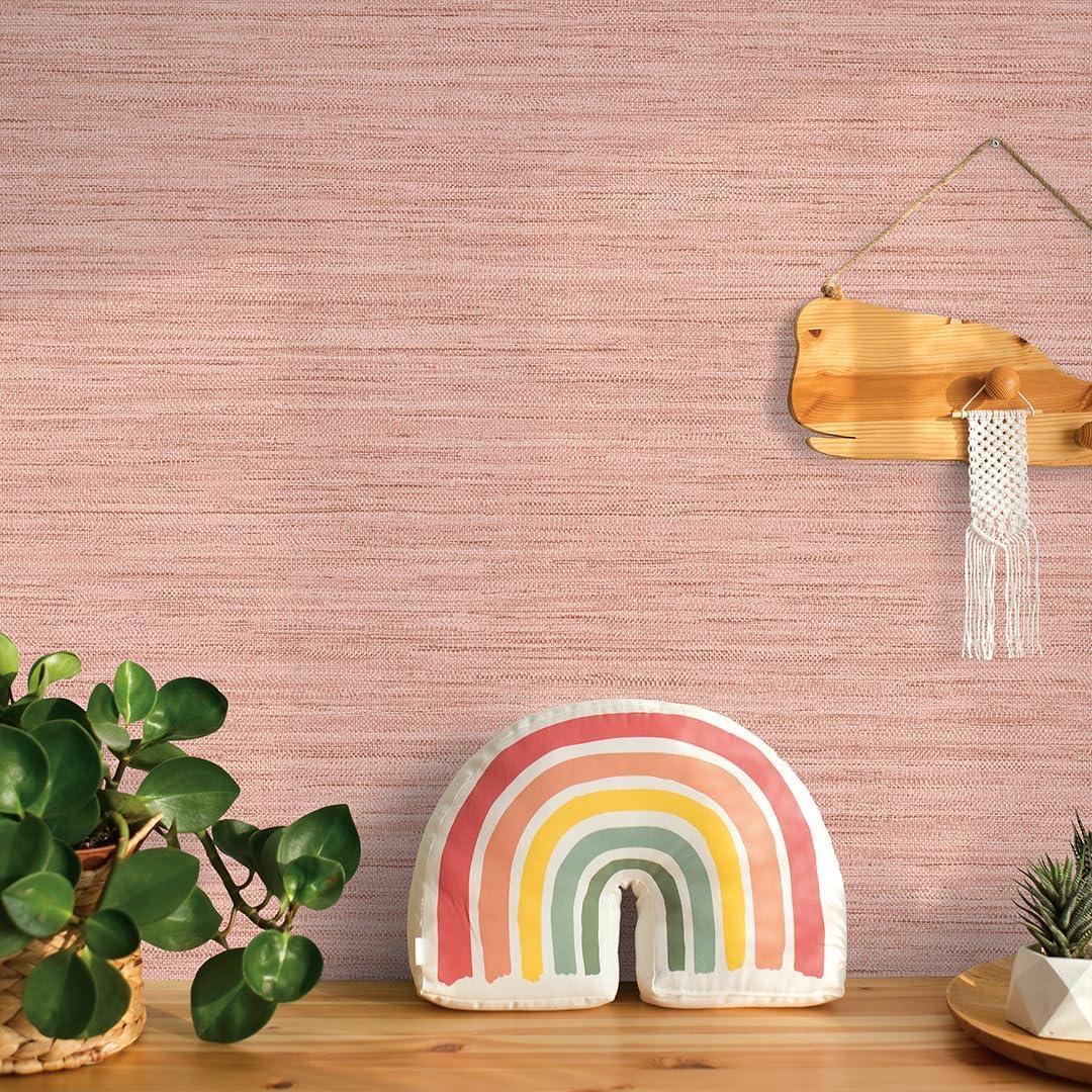 Tempaper & Co.® Fauz Horizontal Grasscloth Removable Peel and Stick Wallpaper, Textured Salmon, 28 sq. ft.: Vinyl, Prepasted